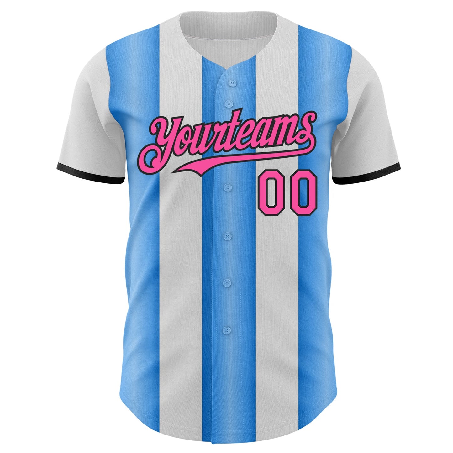 Custom White Pink Electric Blue-Black Gradient Vertical Stripe Argentina Style Authentic Baseball Jersey baseball jersey product view 2