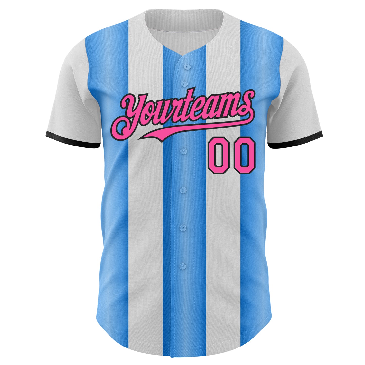 Custom White Pink Electric Blue-Black Gradient Vertical Stripe Argentina Style Authentic Baseball Jersey baseball jersey product view 2