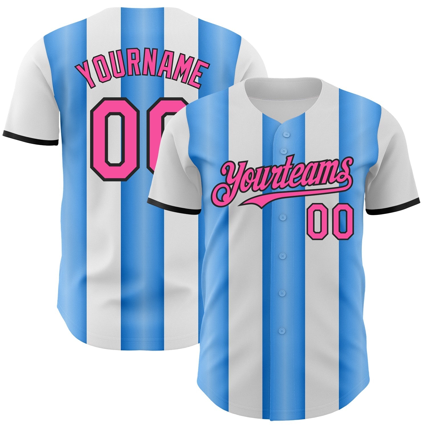Custom White Pink Electric Blue-Black Gradient Vertical Stripe Argentina Style Authentic Baseball Jersey baseball jersey product view 1