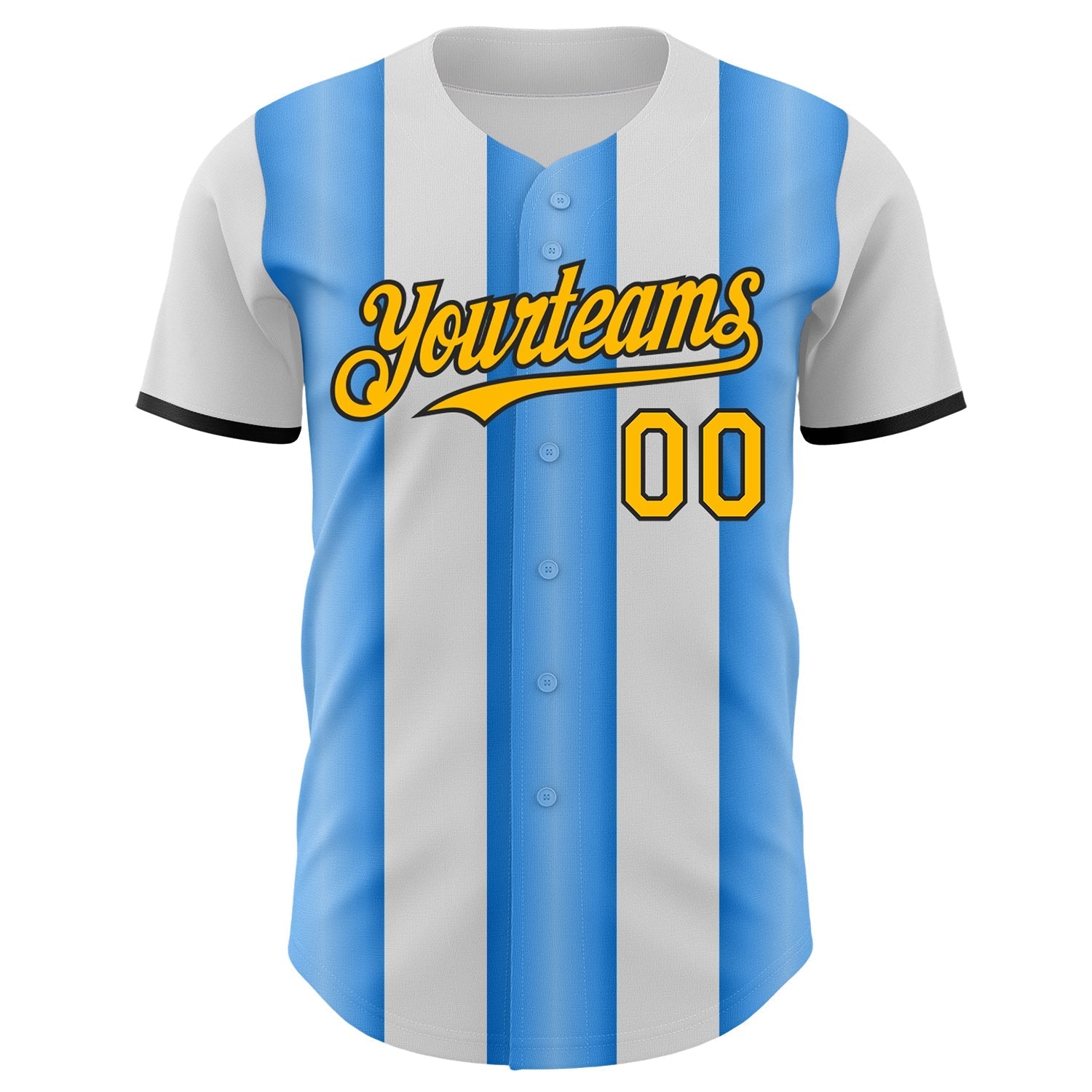 Custom White Gold Electric Blue-Black Gradient Vertical Stripe Argentina Style Authentic Baseball Jersey baseball jersey product view 2