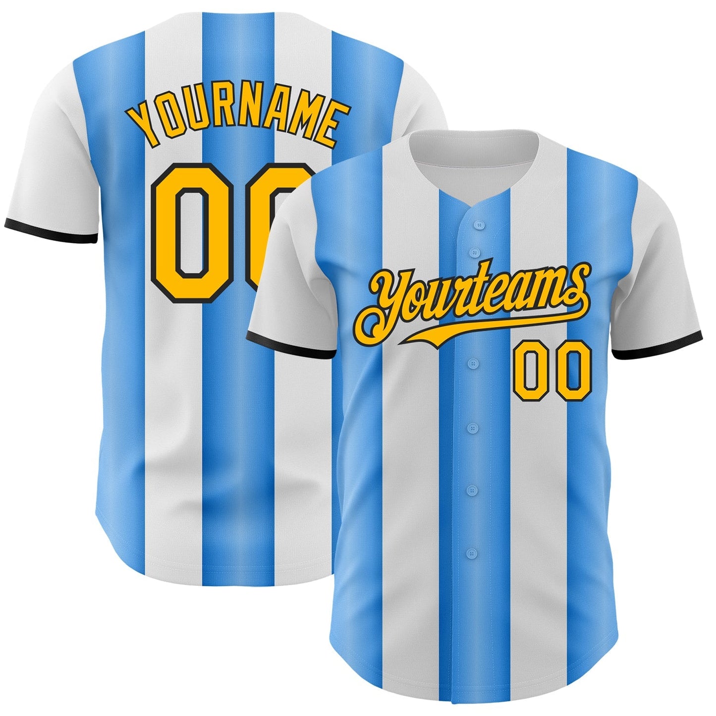 Custom White Gold Electric Blue-Black Gradient Vertical Stripe Argentina Style Authentic Baseball Jersey baseball jersey product view 1
