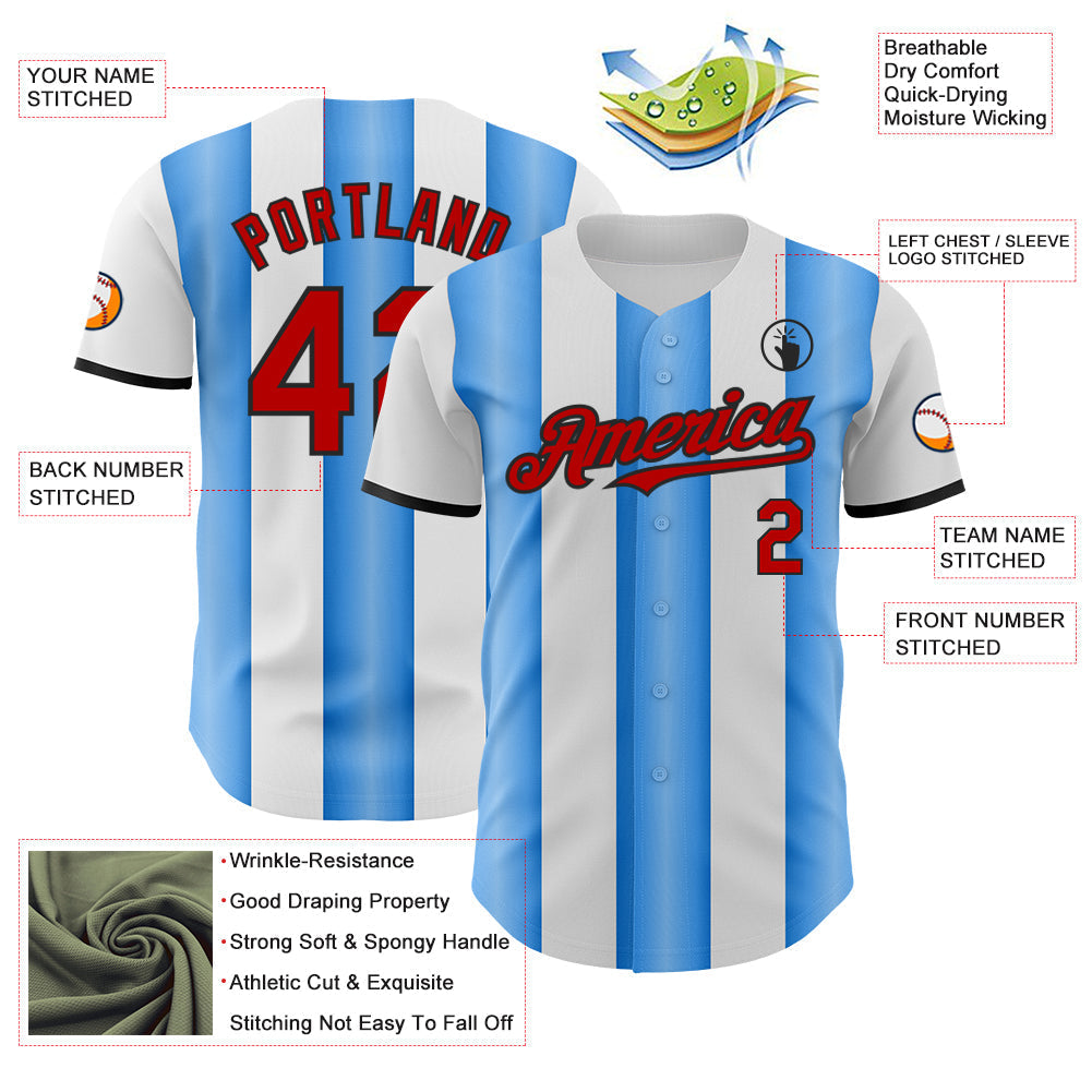 Custom White Red Electric Blue-Black Gradient Vertical Stripe Argentina Style Authentic Baseball Jersey baseball jersey product view 3
