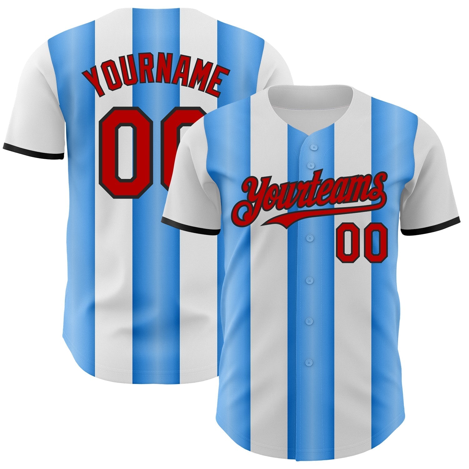Custom White Red Electric Blue-Black Gradient Vertical Stripe Argentina Style Authentic Baseball Jersey baseball jersey product view 1