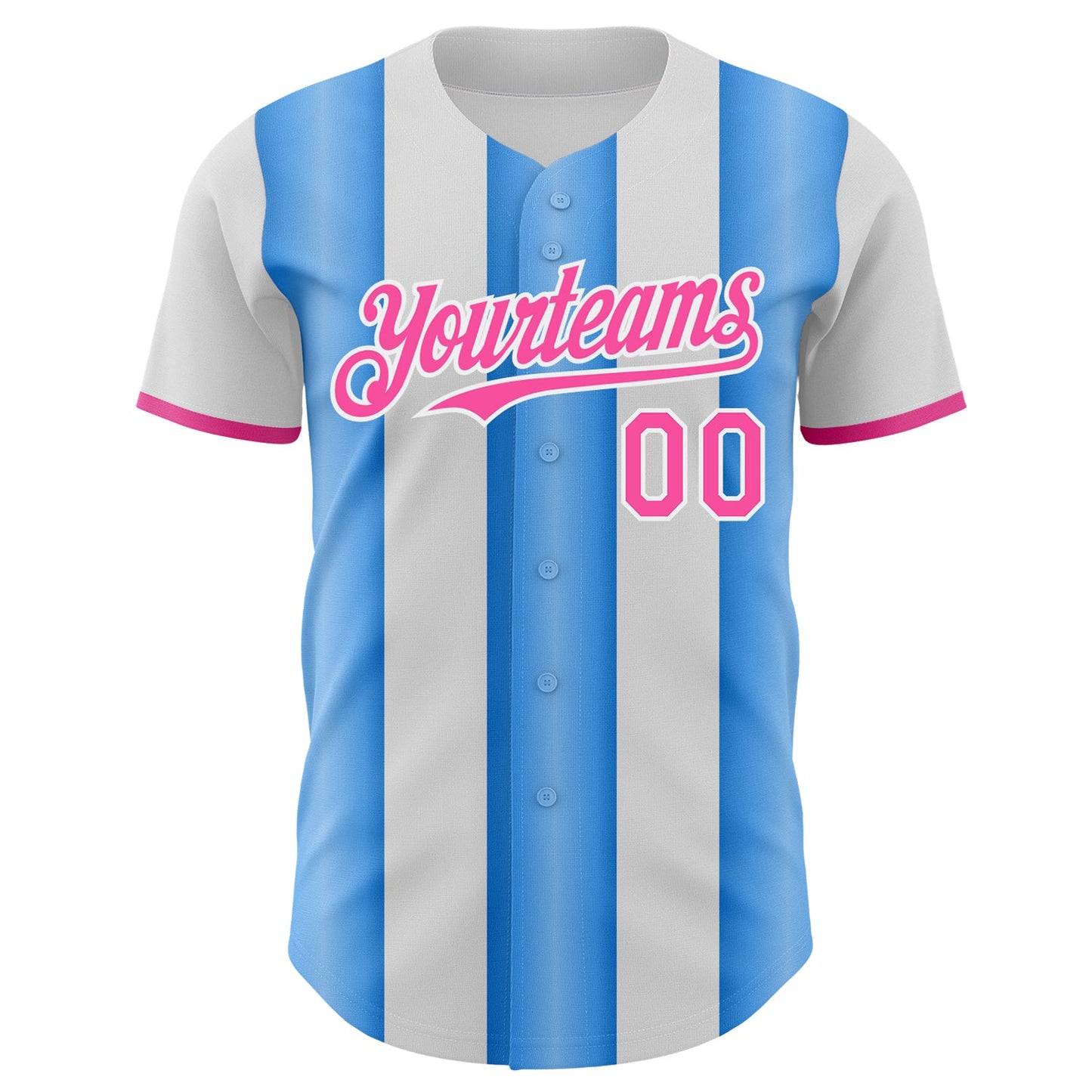 Custom White Pink-Electric Blue Gradient Vertical Stripe Argentina Style Authentic Baseball Jersey baseball jersey product view 2