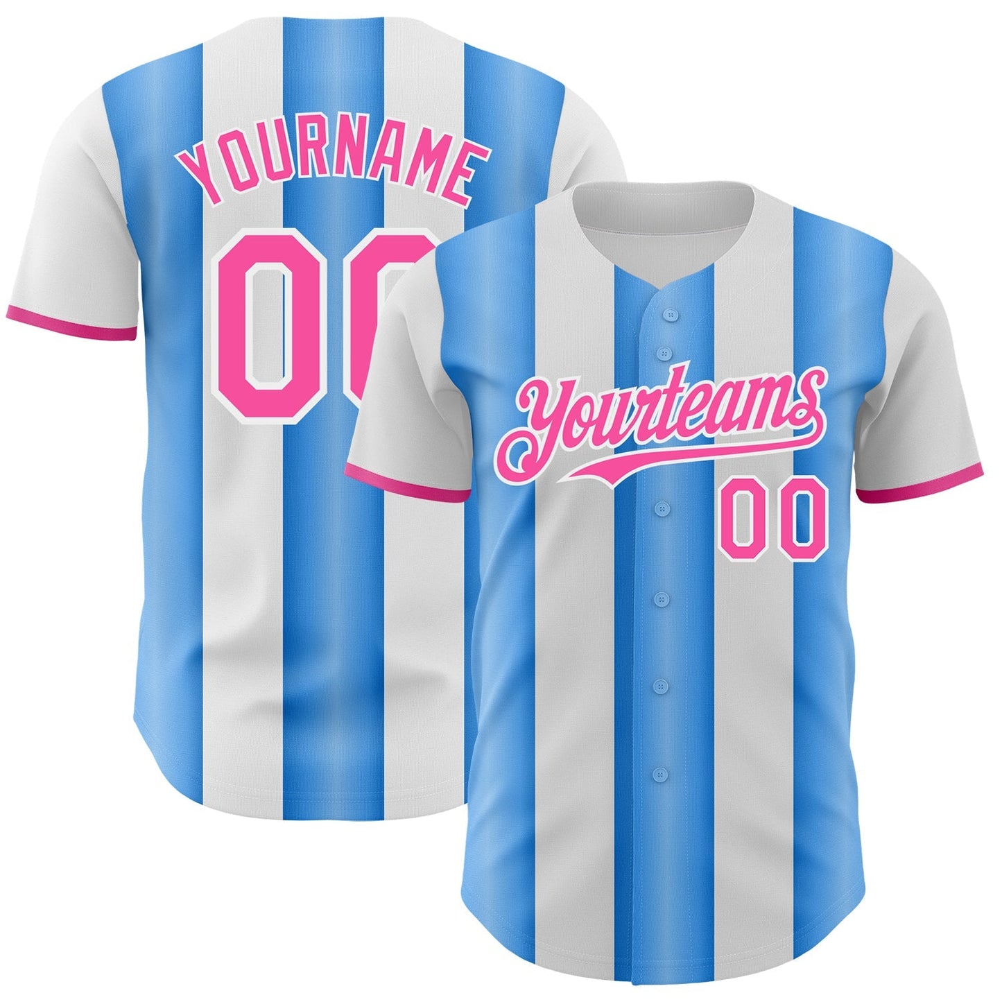 Custom White Pink-Electric Blue Gradient Vertical Stripe Argentina Style Authentic Baseball Jersey baseball jersey product view 1