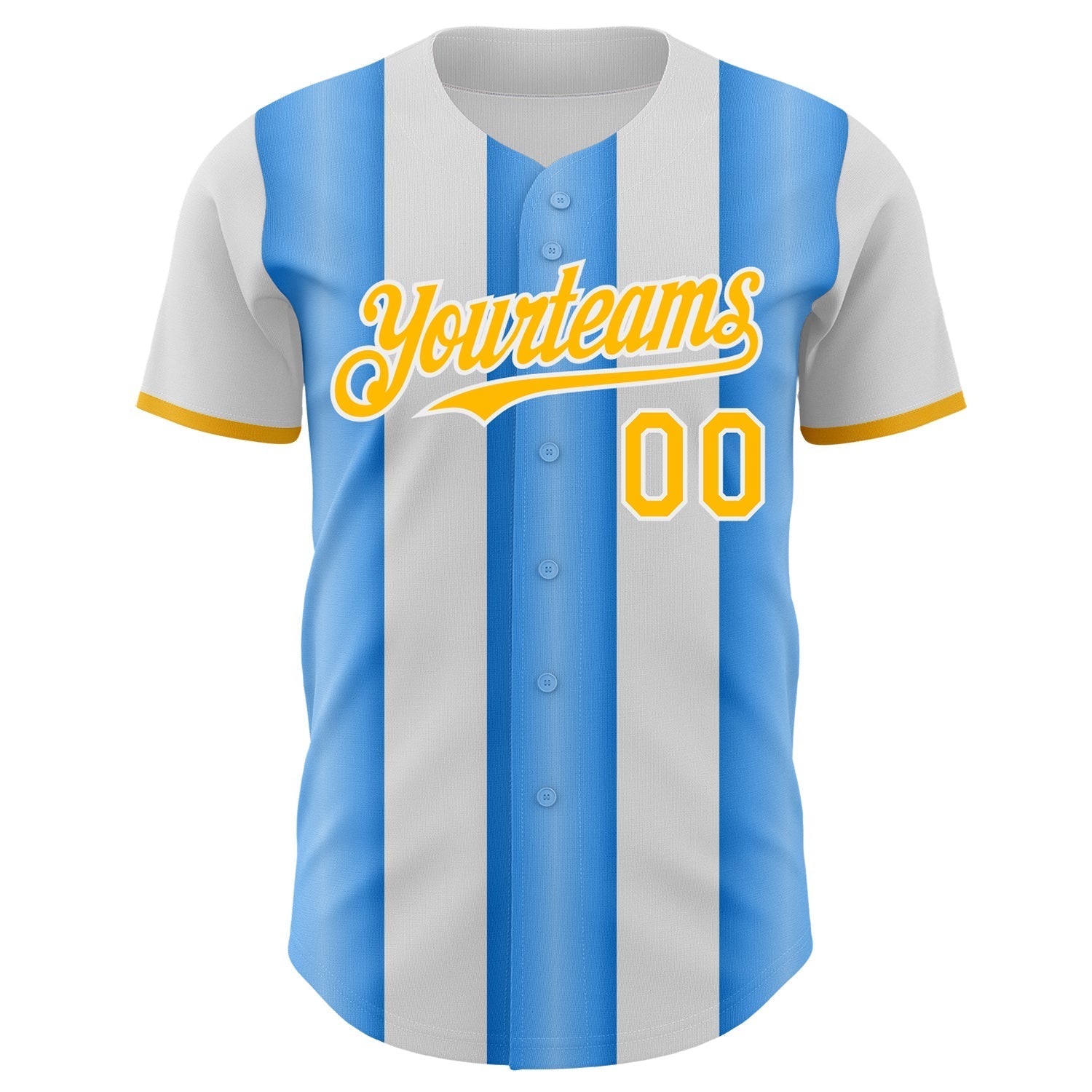 Custom White Gold-Electric Blue Gradient Vertical Stripe Argentina Style Authentic Baseball Jersey baseball jersey product view 2