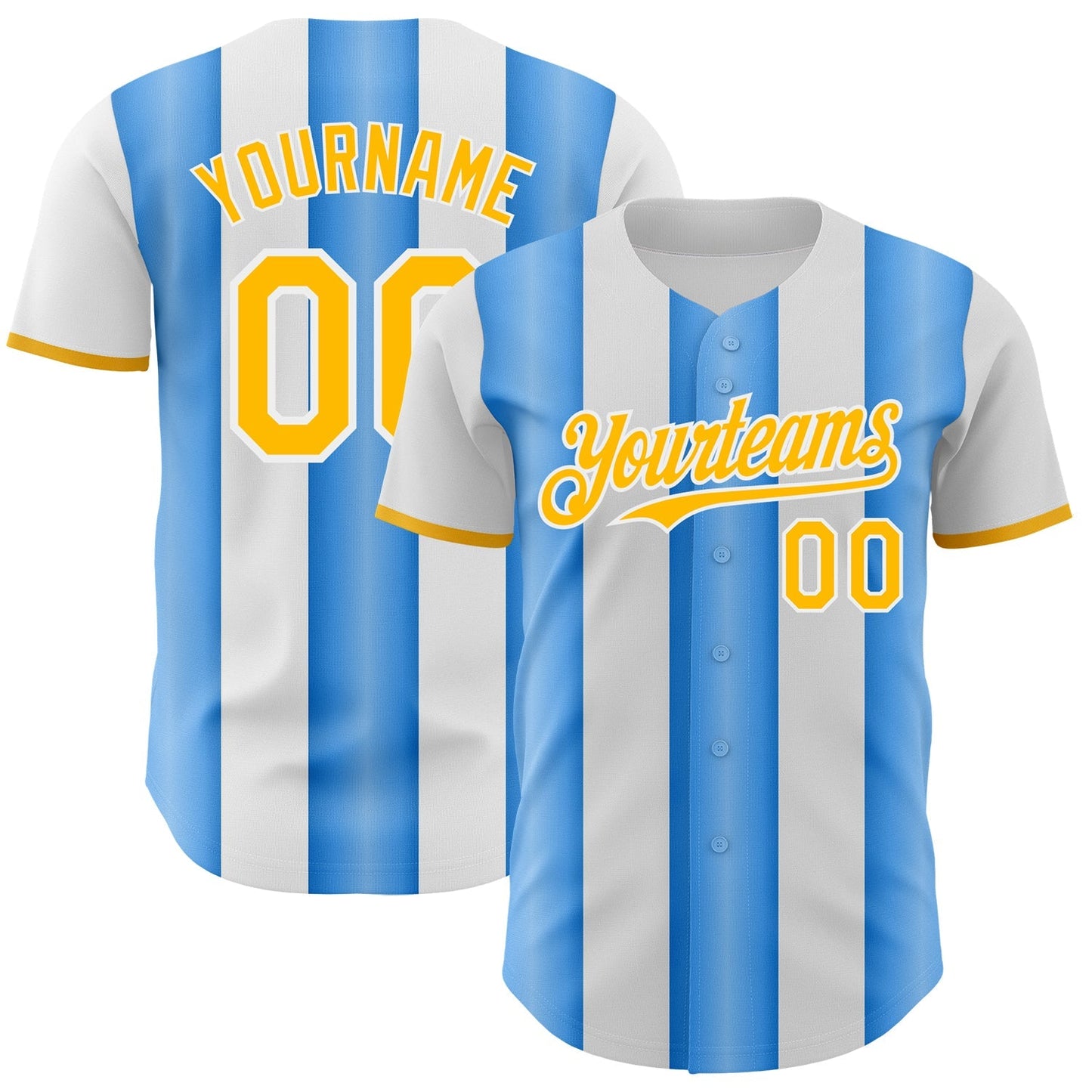 Custom White Gold-Electric Blue Gradient Vertical Stripe Argentina Style Authentic Baseball Jersey baseball jersey product view 1