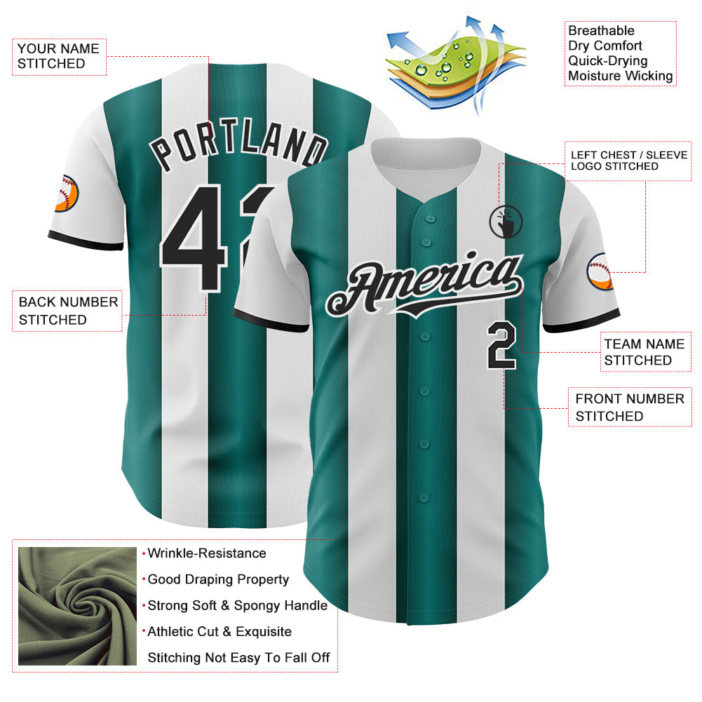 Custom White Black-Midnight Green Gradient Vertical Stripe Argentina Style Authentic Baseball Jersey baseball jersey product view 3