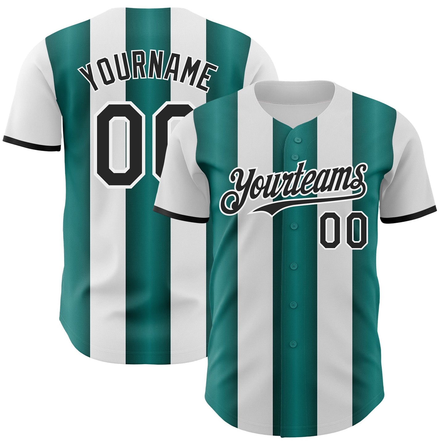 Custom White Black-Midnight Green Gradient Vertical Stripe Argentina Style Authentic Baseball Jersey baseball jersey product view 1