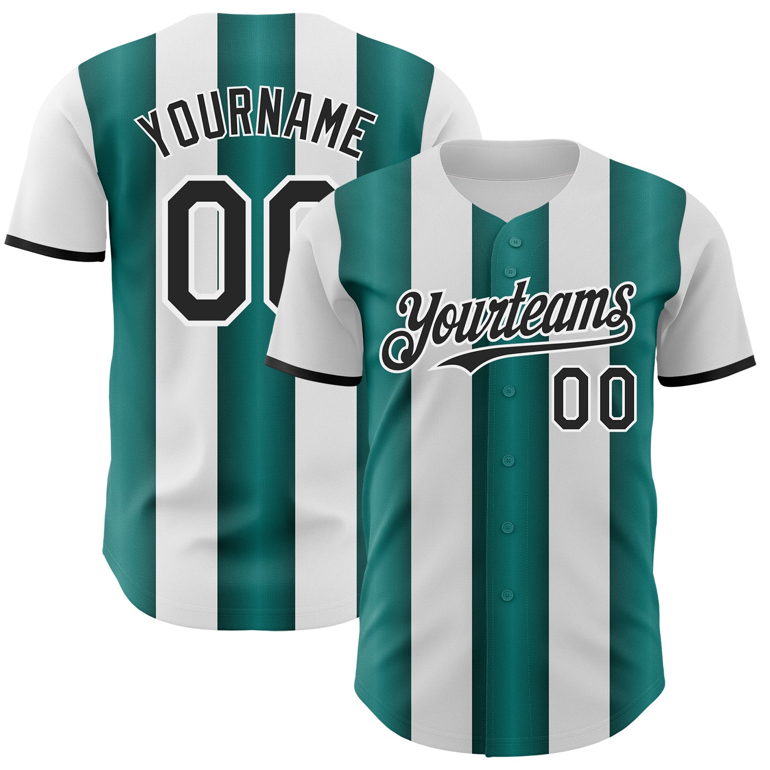 Custom White Black-Midnight Green Gradient Vertical Stripe Argentina Style Authentic Baseball Jersey baseball jersey product view 1