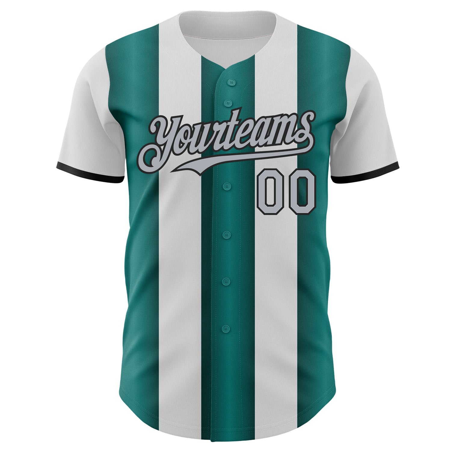 Custom White Gray Midnight Green-Black Gradient Vertical Stripe Argentina Style Authentic Baseball Jersey baseball jersey product view 2