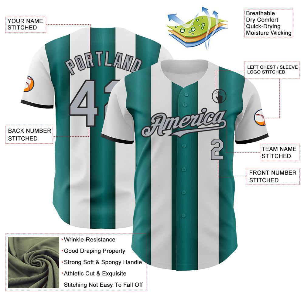 Custom White Gray Midnight Green-Black Gradient Vertical Stripe Argentina Style Authentic Baseball Jersey baseball jersey product view 3