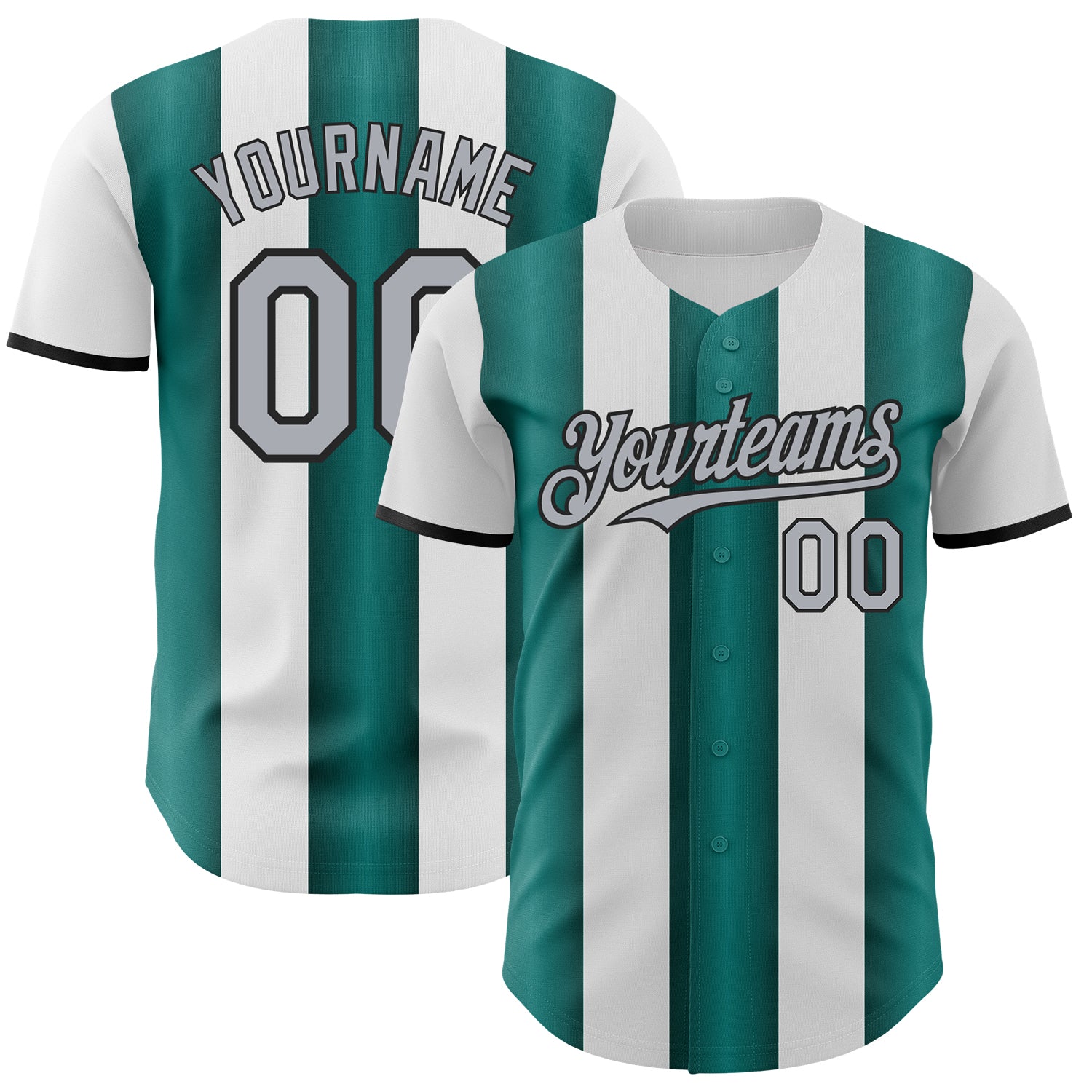 Custom White Gray Midnight Green-Black Gradient Vertical Stripe Argentina Style Authentic Baseball Jersey baseball jersey product view 1