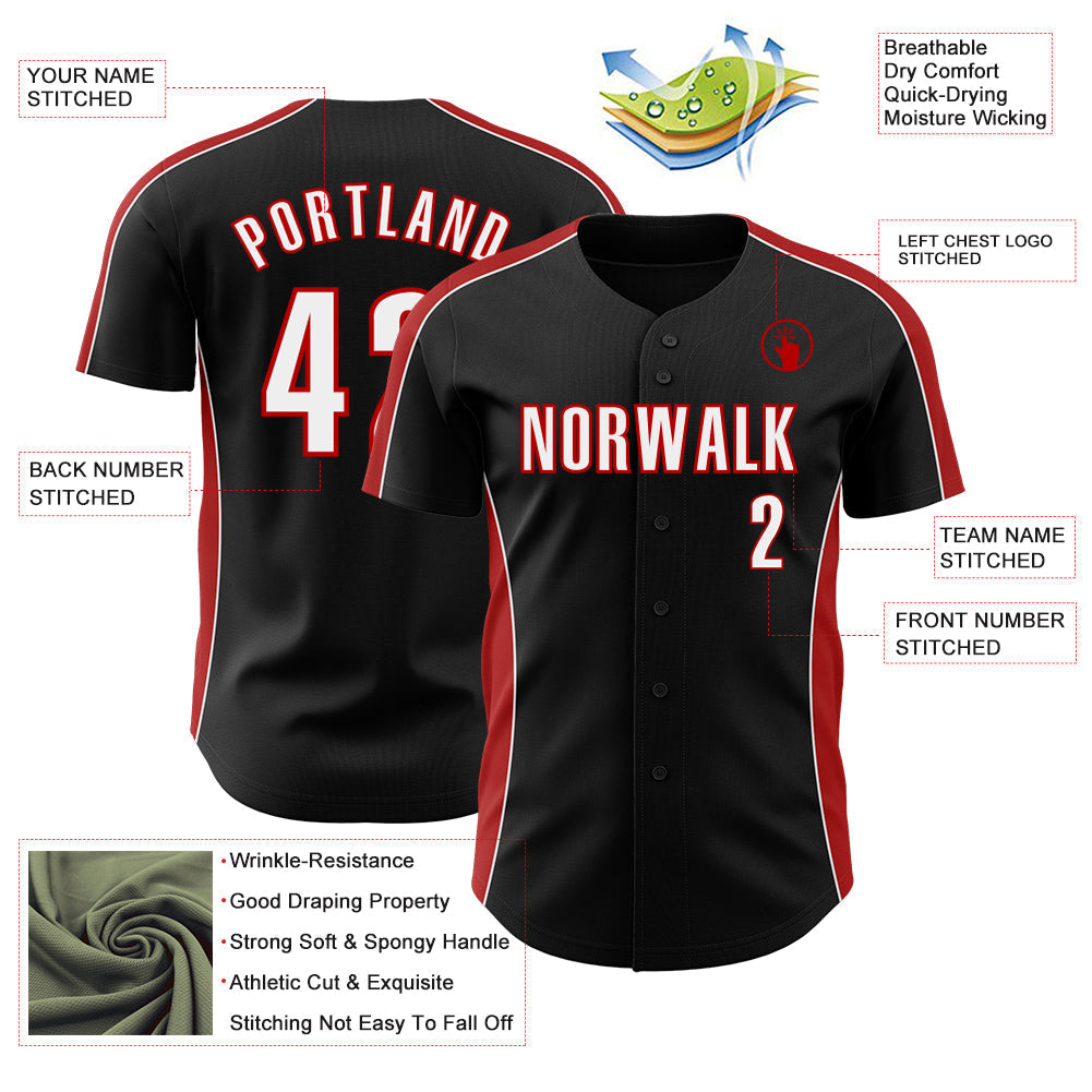 Custom Black White-Red Classic Color Block Side Panel Stripe Authentic Baseball Jersey baseball jersey product view 3