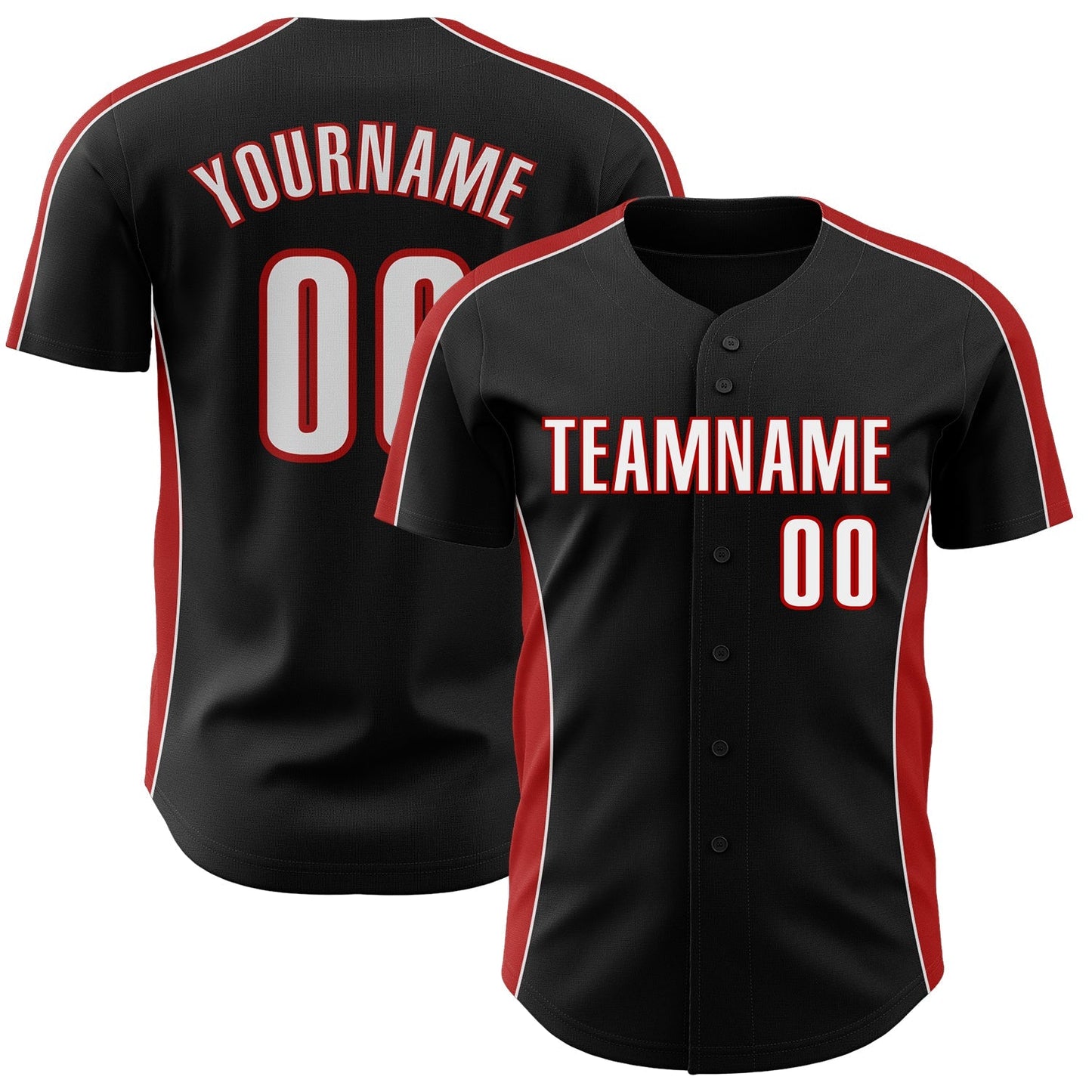 Custom Black White-Red Classic Color Block Side Panel Stripe Authentic Baseball Jersey baseball jersey product view 1