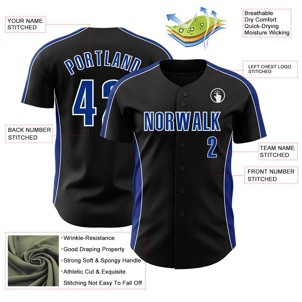 Custom Black Royal-White Classic Color Block Side Panel Stripe Authentic Baseball Jersey baseball jersey product view 3