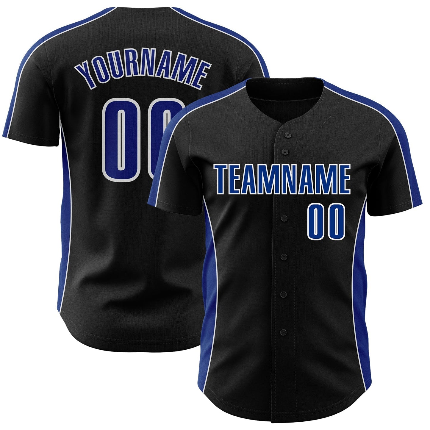Custom Black Royal-White Classic Color Block Side Panel Stripe Authentic Baseball Jersey baseball jersey product view 1