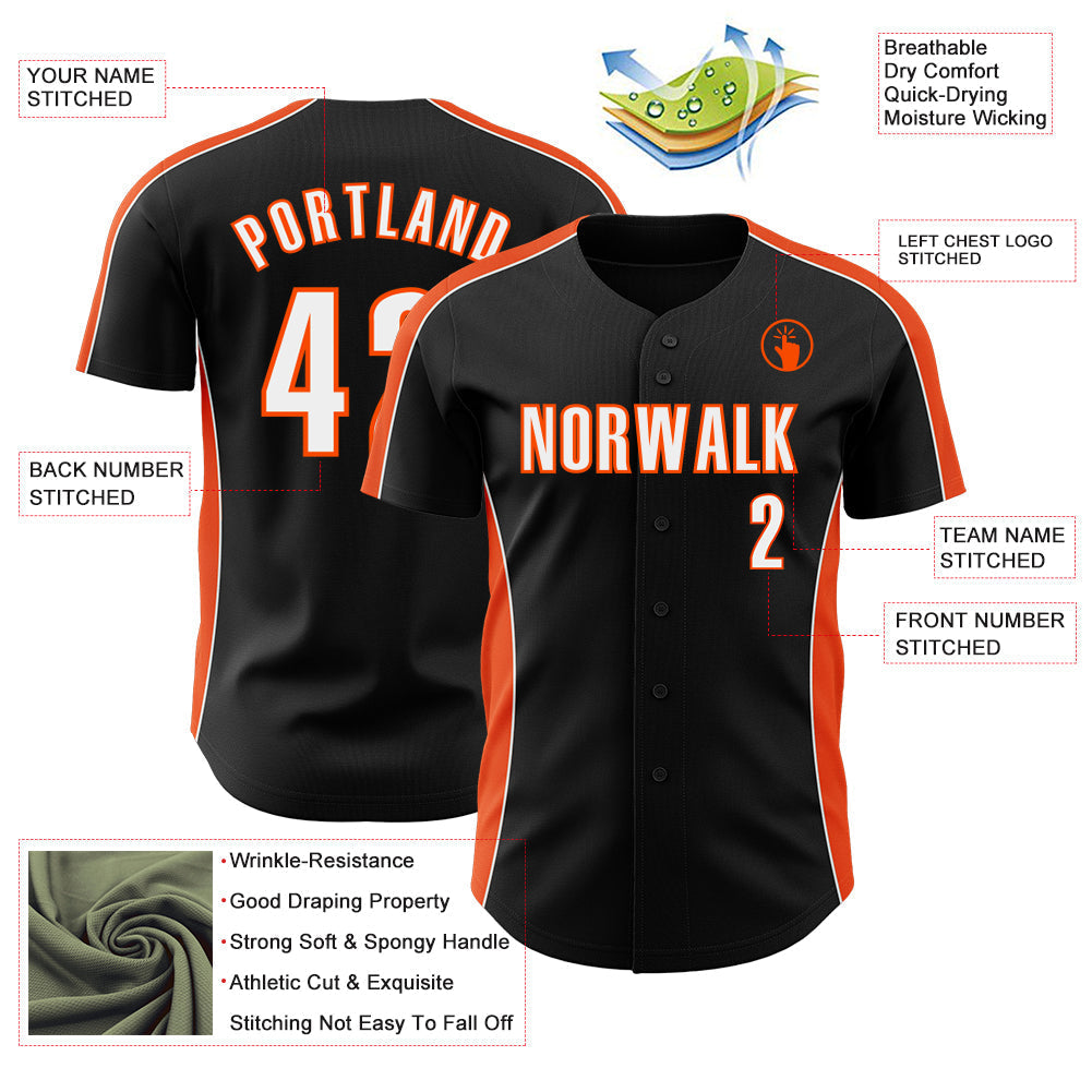 Custom Black White-Orange Classic Color Block Side Panel Stripe Authentic Baseball Jersey baseball jersey product view 3