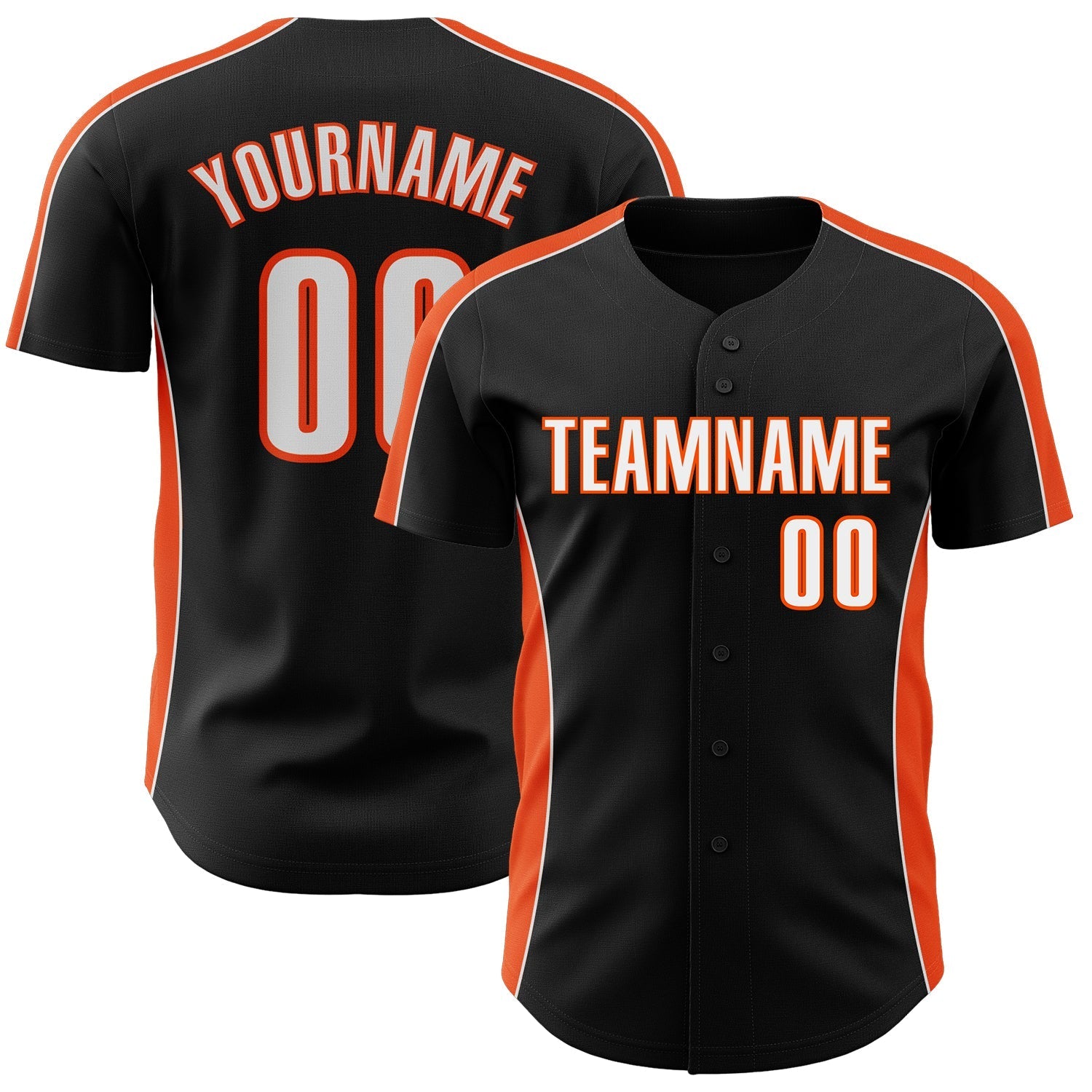 Custom Black White-Orange Classic Color Block Side Panel Stripe Authentic Baseball Jersey baseball jersey product view 1