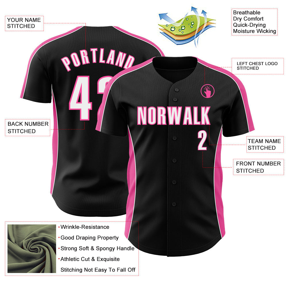 Custom Black White-Pink Classic Color Block Side Panel Stripe Authentic Baseball Jersey baseball jersey product view 3