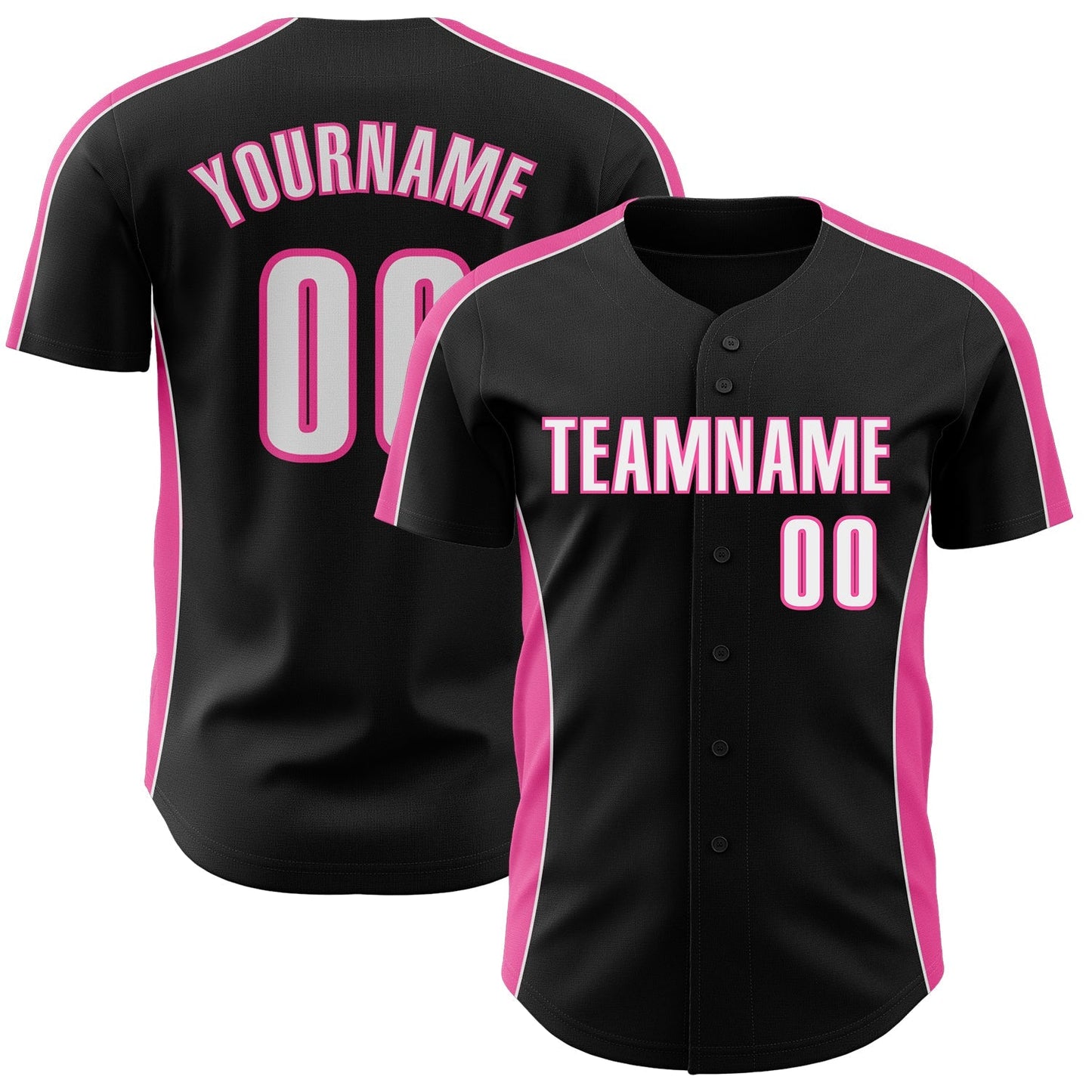 Custom Black White-Pink Classic Color Block Side Panel Stripe Authentic Baseball Jersey baseball jersey product view 1