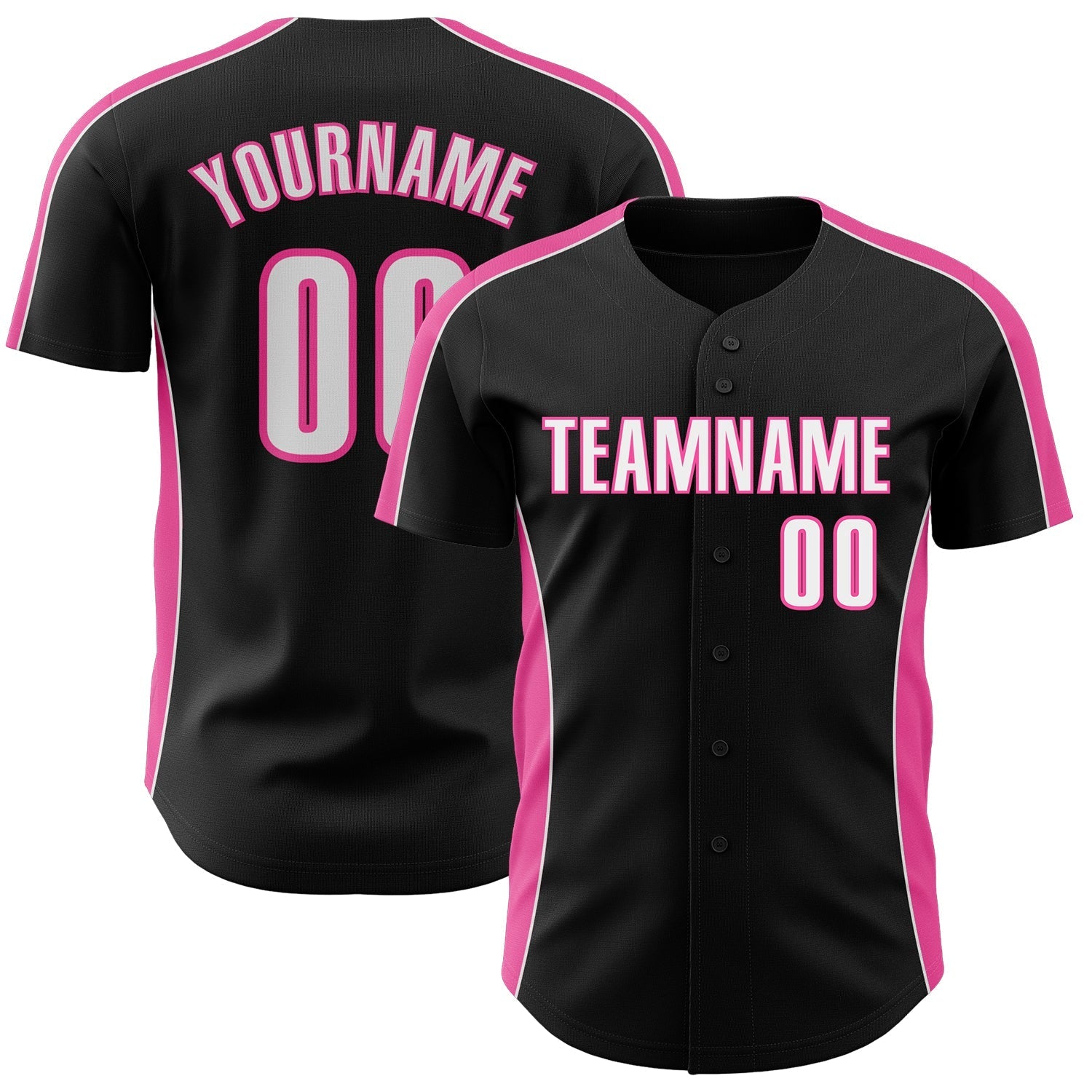 Custom Black White-Pink Classic Color Block Side Panel Stripe Authentic Baseball Jersey baseball jersey product view 1