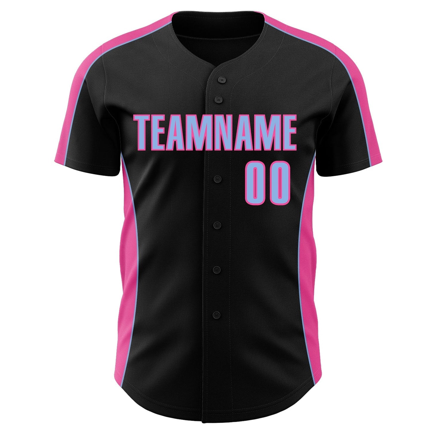 Custom Black Light Blue-Pink Classic Color Block Side Panel Stripe Authentic Baseball Jersey baseball jersey product view 2