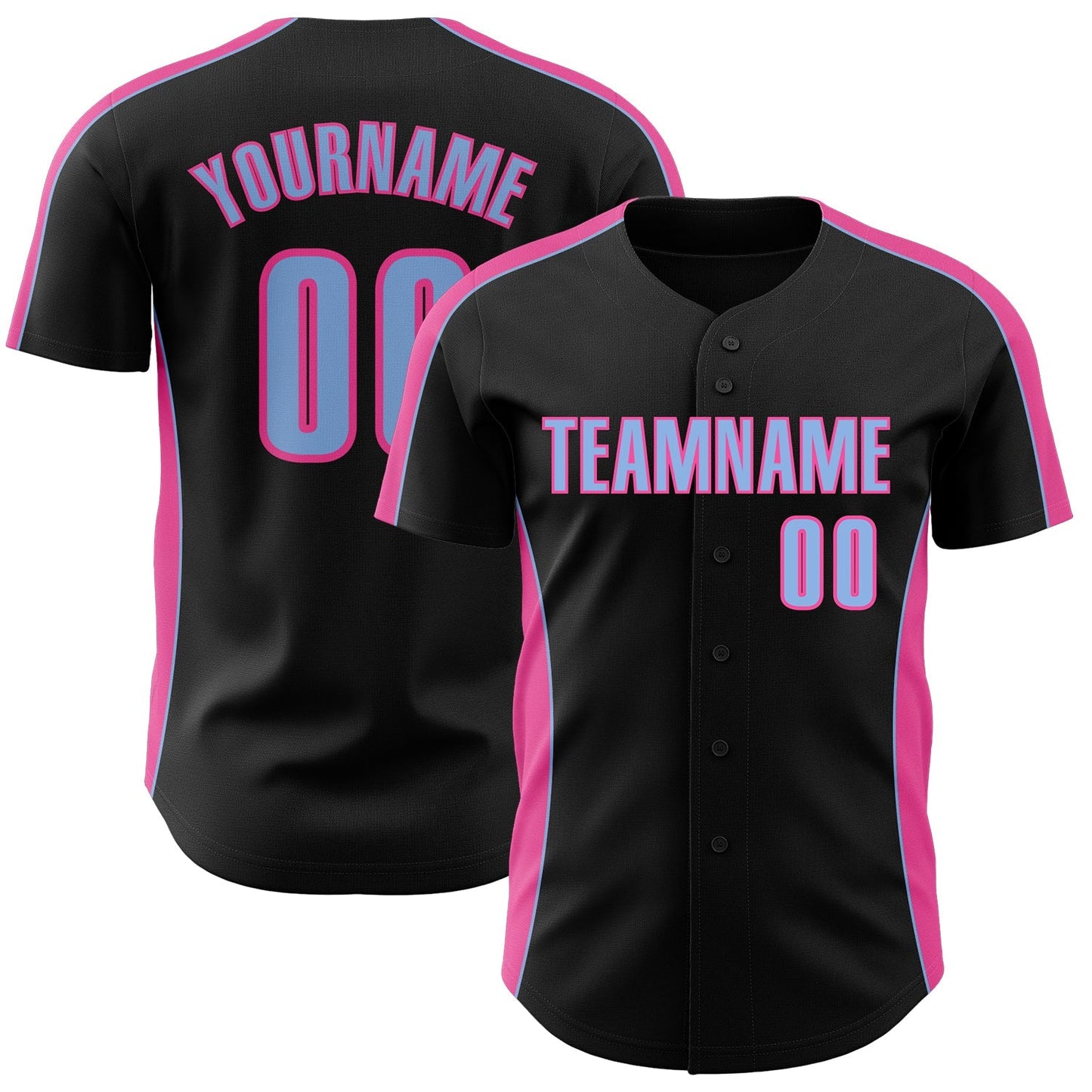 Custom Black Light Blue-Pink Classic Color Block Side Panel Stripe Authentic Baseball Jersey baseball jersey product view 1