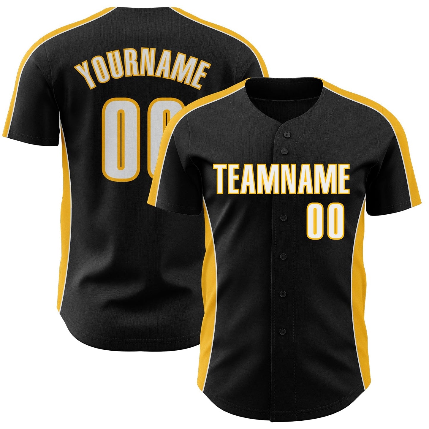 Custom Black White-Gold Classic Color Block Side Panel Stripe Authentic Baseball Jersey baseball jersey product view 1