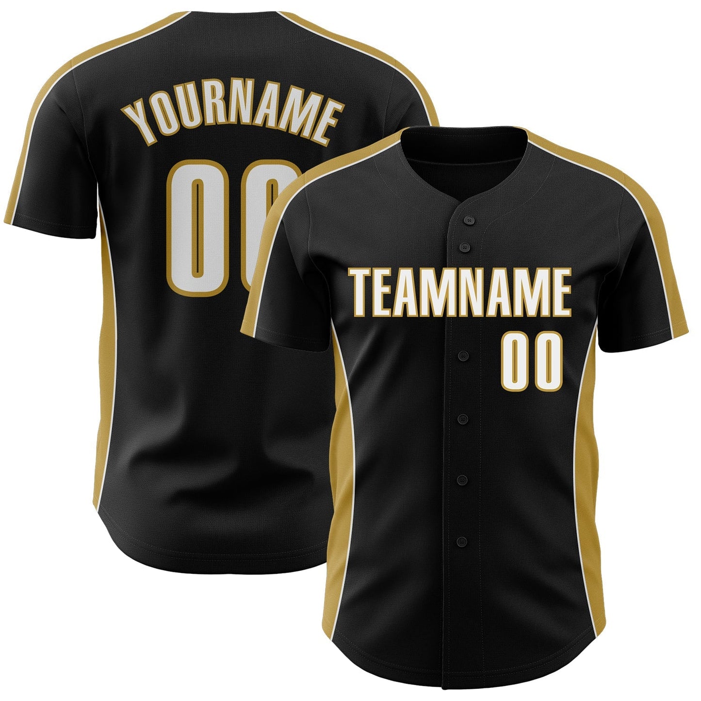 Custom Black White-Old Gold Classic Color Block Side Panel Stripe Authentic Baseball Jersey baseball jersey product view 1
