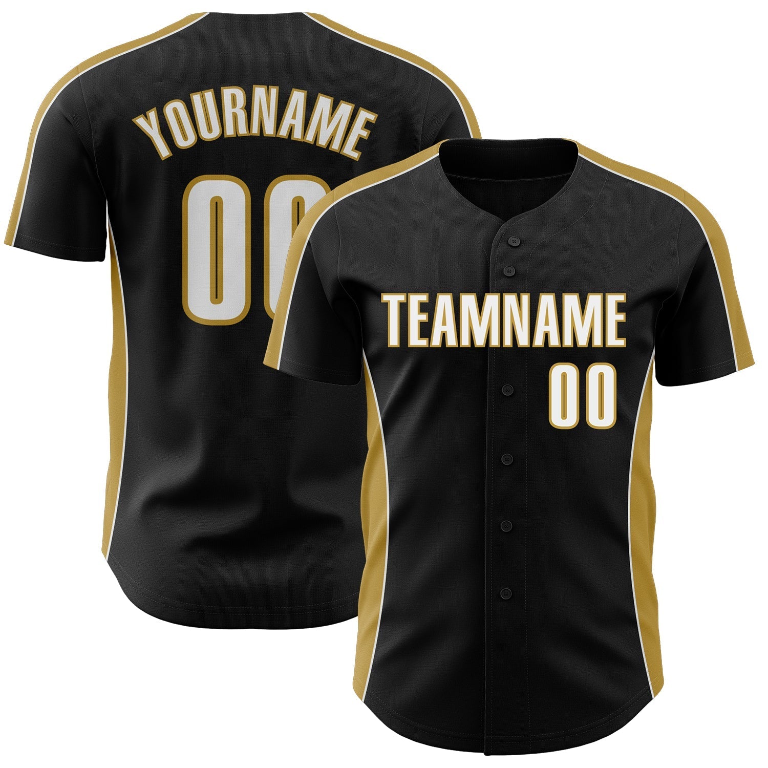 Custom Black White-Old Gold Classic Color Block Side Panel Stripe Authentic Baseball Jersey baseball jersey product view 1