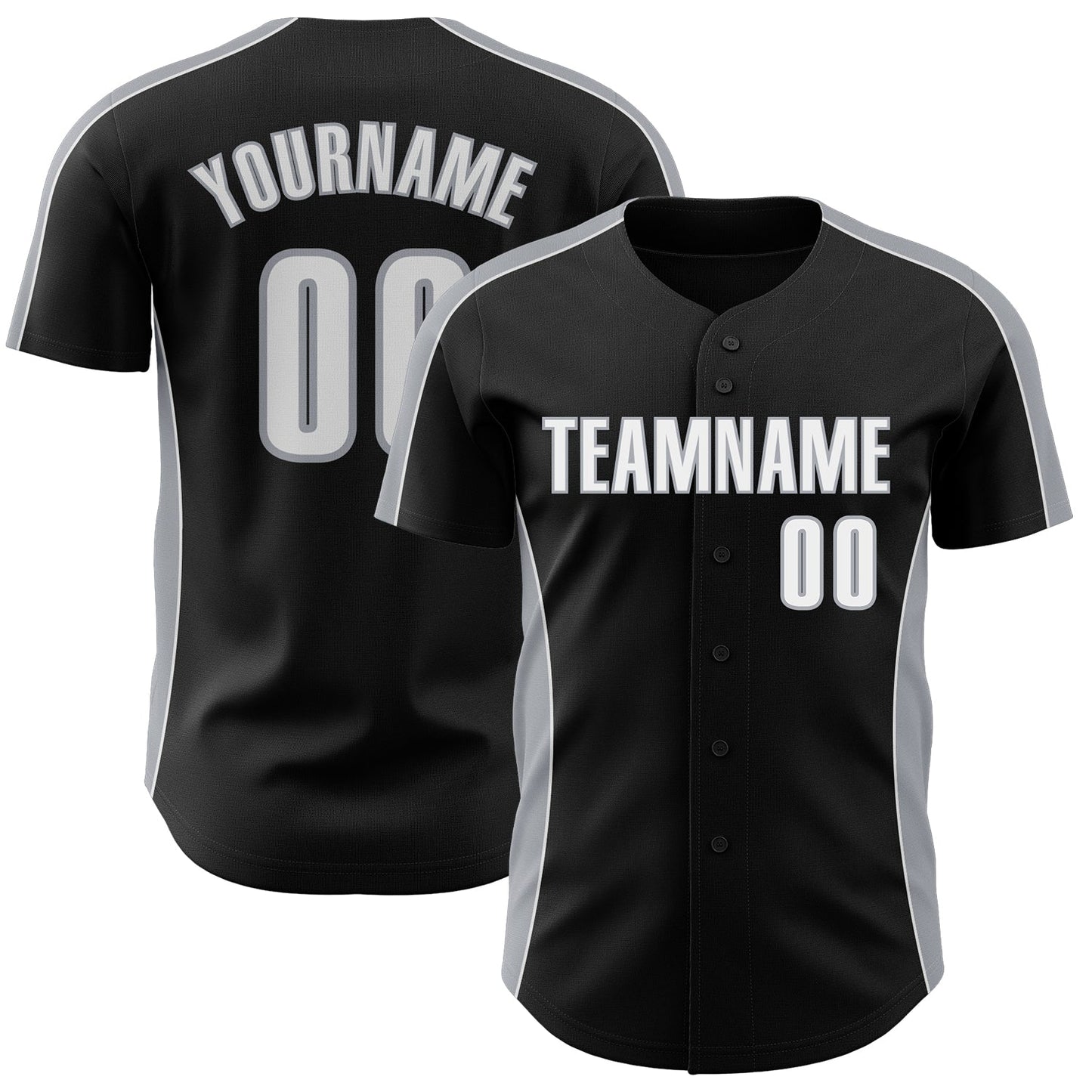 Custom Black White-Gray Classic Color Block Side Panel Stripe Authentic Baseball Jersey baseball jersey product view 1