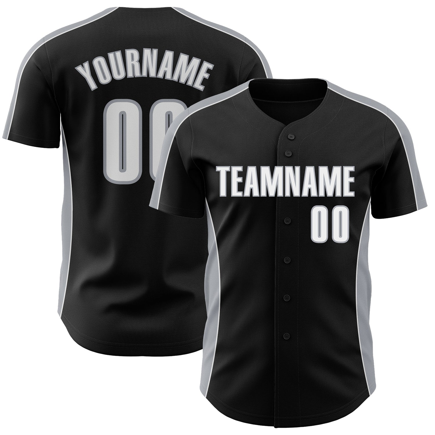 Custom Black White-Gray Classic Color Block Side Panel Stripe Authentic Baseball Jersey baseball jersey product view 1