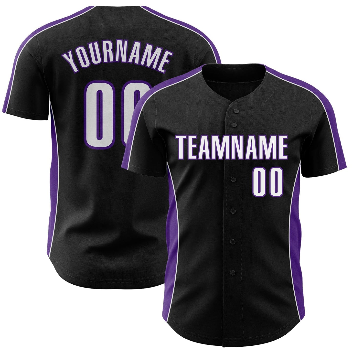 Custom Black White-Purple Classic Color Block Side Panel Stripe Authentic Baseball Jersey baseball jersey product view 1