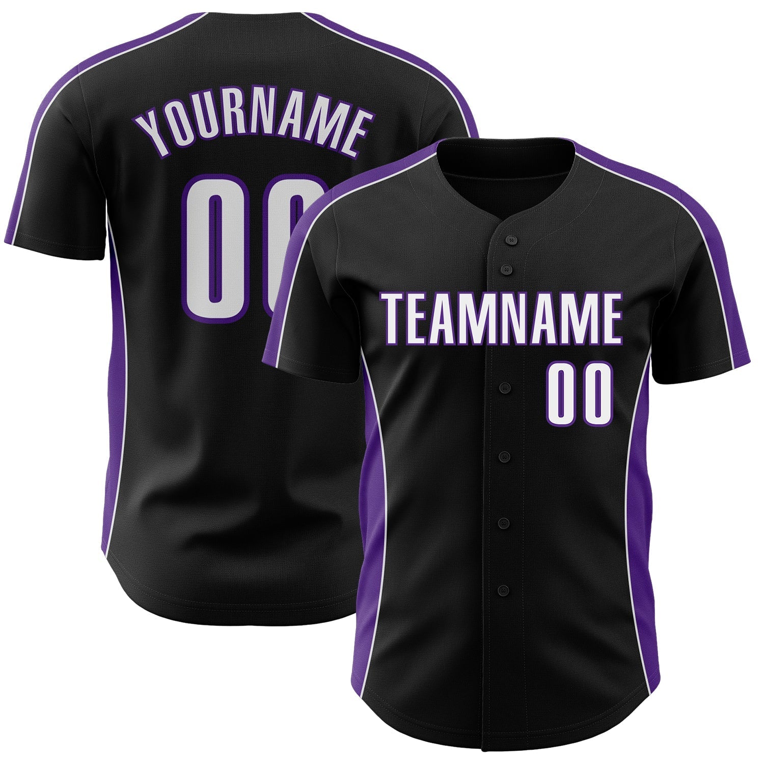 Custom Black White-Purple Classic Color Block Side Panel Stripe Authentic Baseball Jersey baseball jersey product view 1