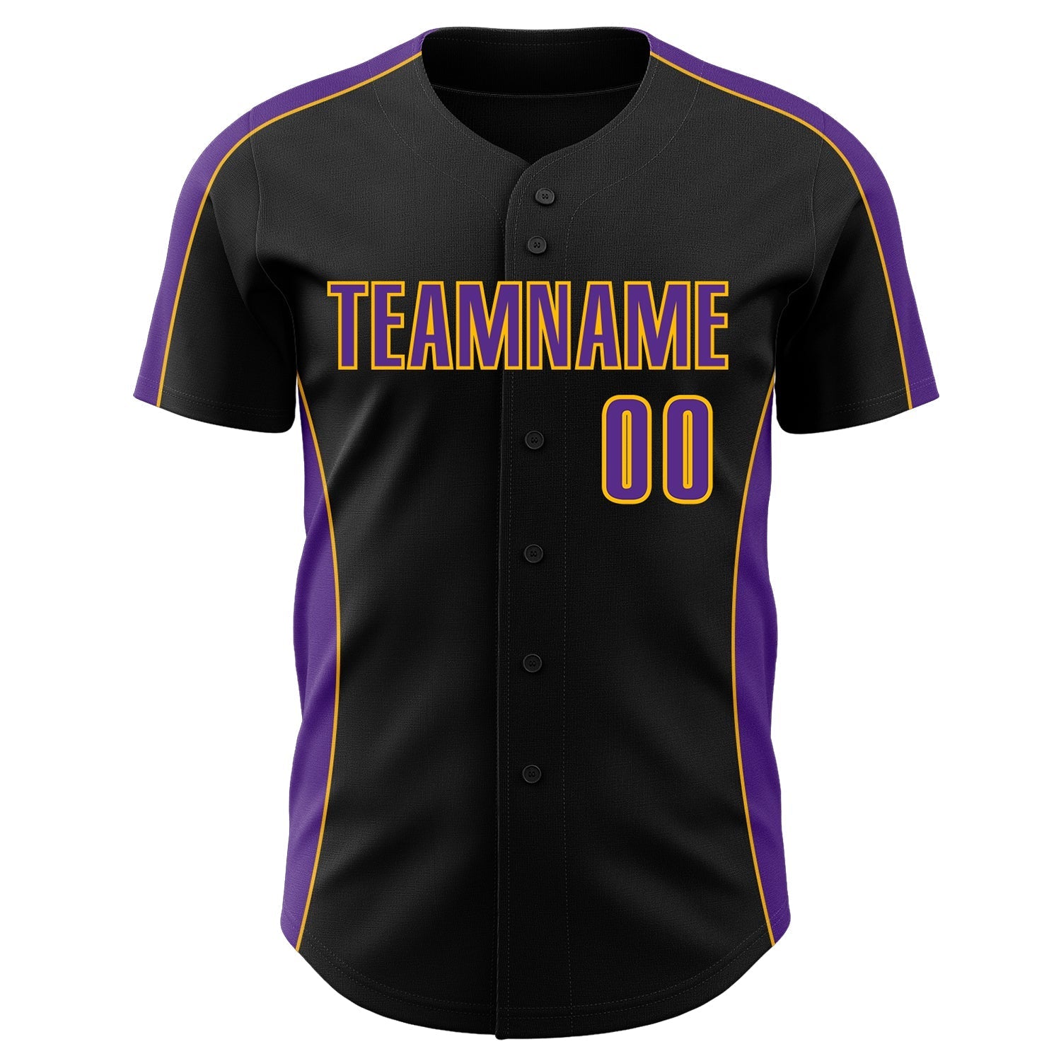 Custom Black Purple-Gold Classic Color Block Side Panel Stripe Authentic Baseball Jersey baseball jersey product view 2