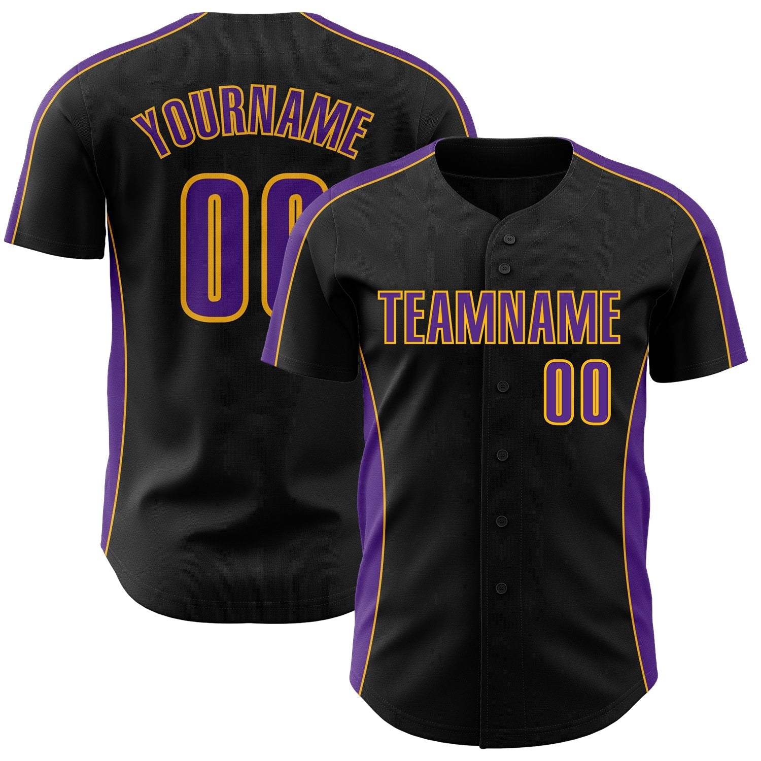 Custom Black Purple-Gold Classic Color Block Side Panel Stripe Authentic Baseball Jersey baseball jersey product view 1