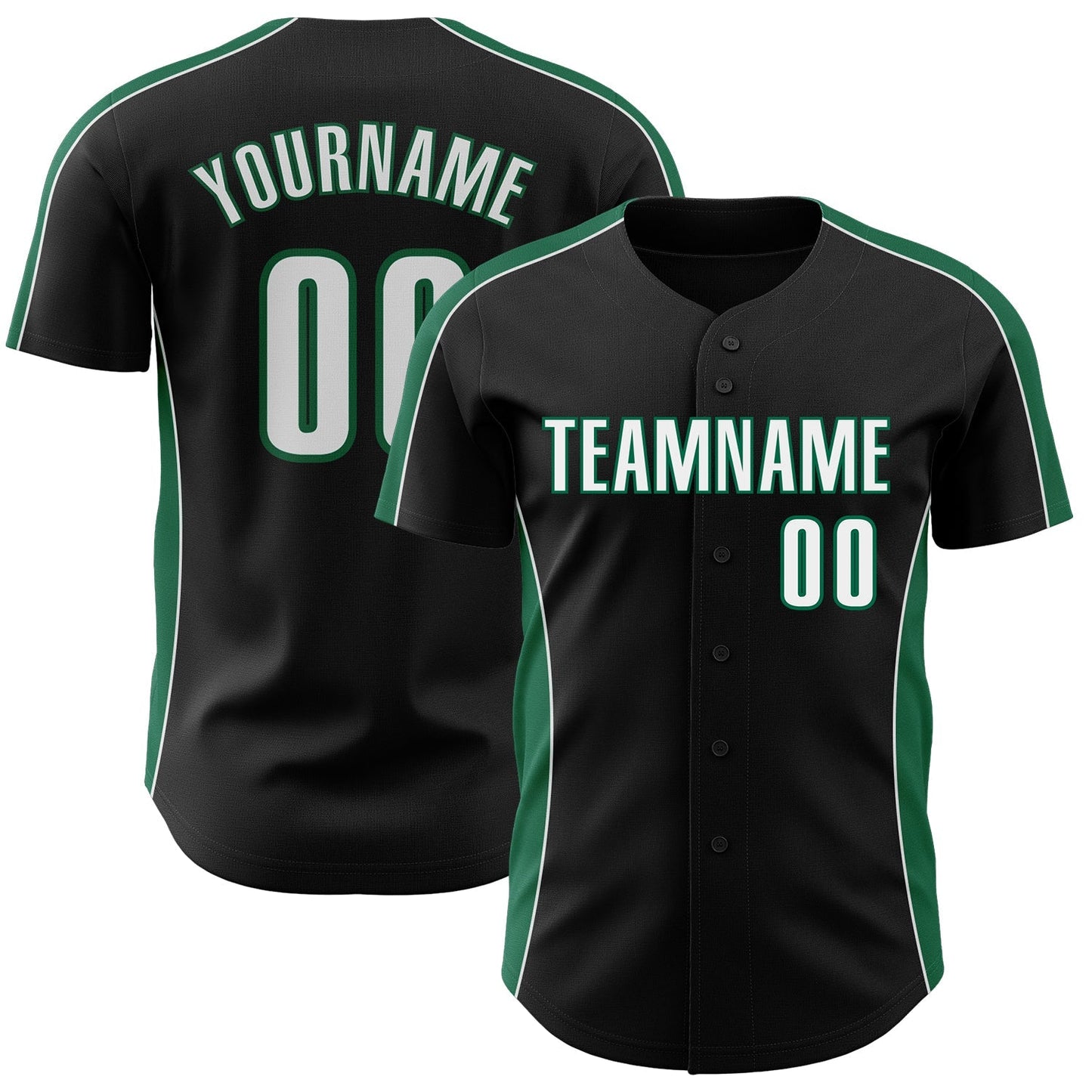 Custom Black White-Kelly Green Classic Color Block Side Panel Stripe Authentic Baseball Jersey baseball jersey product view 1