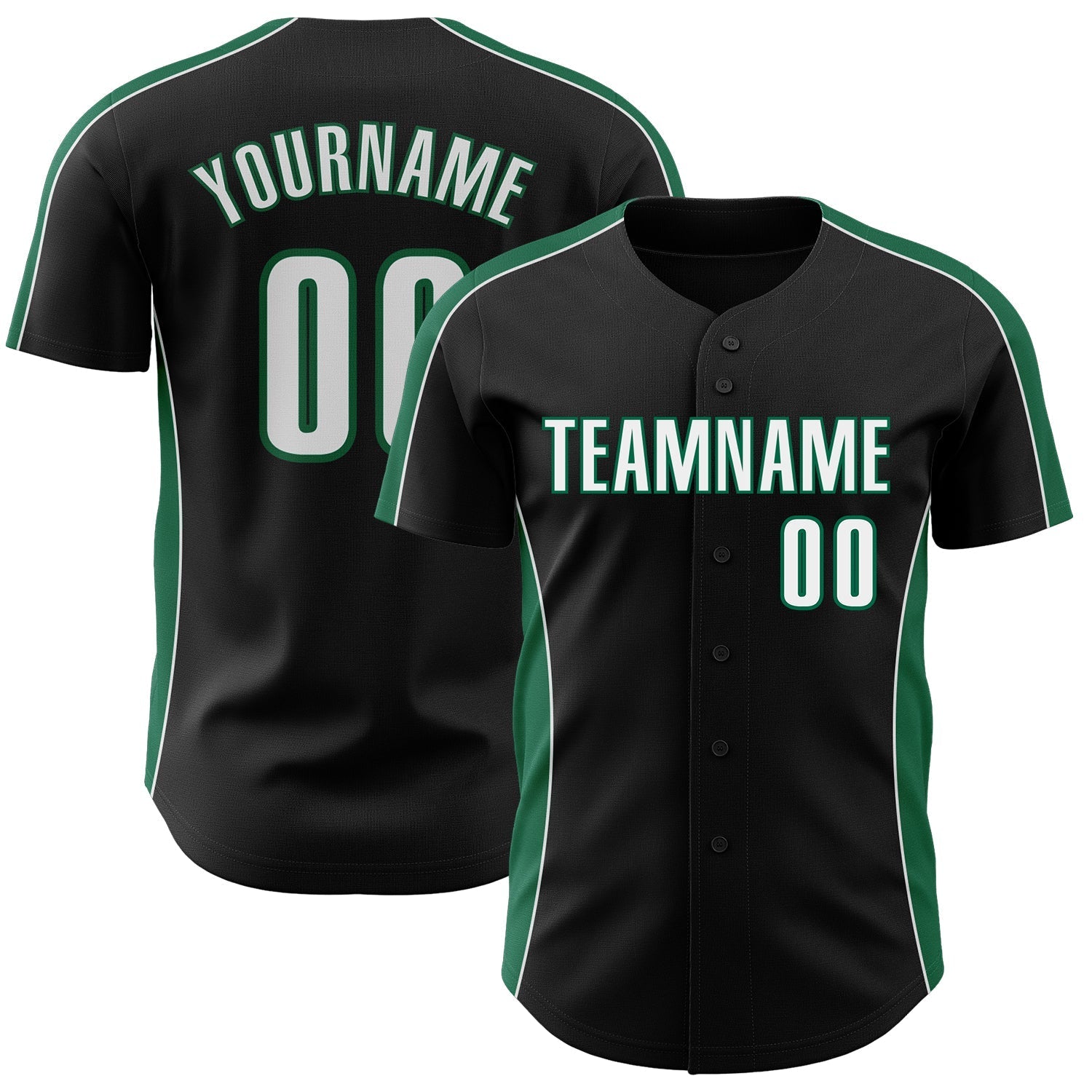 Custom Black White-Kelly Green Classic Color Block Side Panel Stripe Authentic Baseball Jersey baseball jersey product view 1