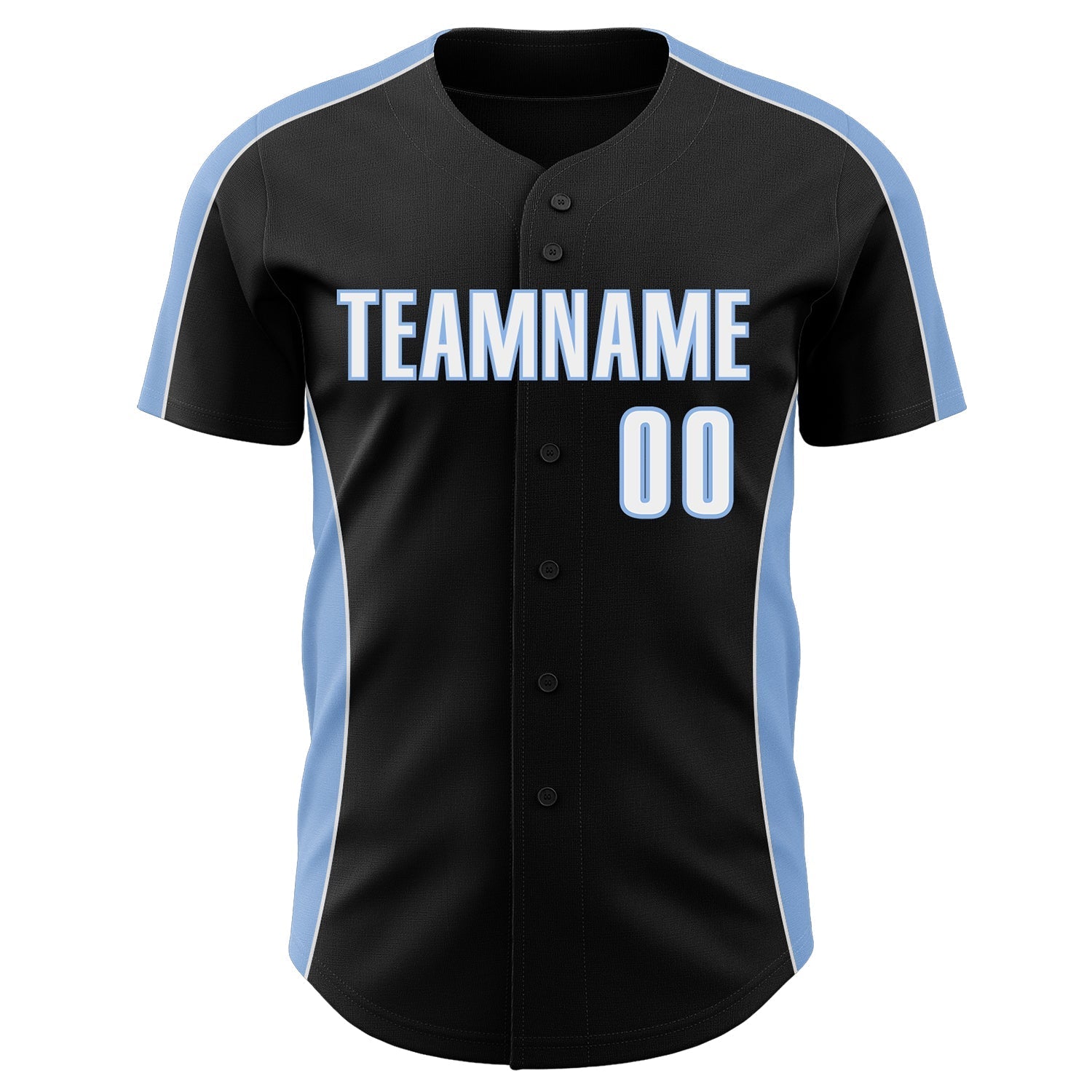 Custom Black White-Light Blue Classic Color Block Side Panel Stripe Authentic Baseball Jersey baseball jersey product view 2