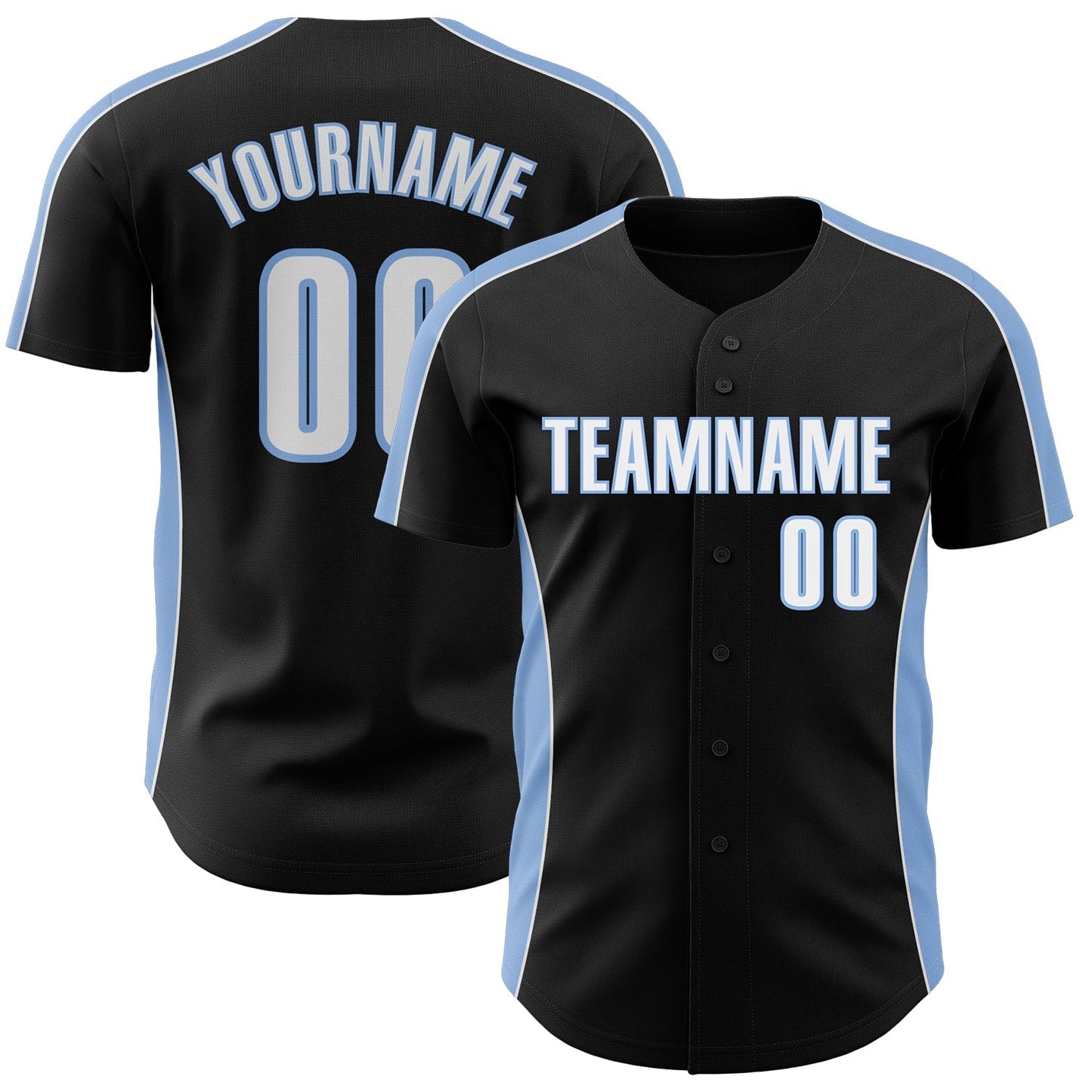 Custom Black White-Light Blue Classic Color Block Side Panel Stripe Authentic Baseball Jersey baseball jersey product view 1