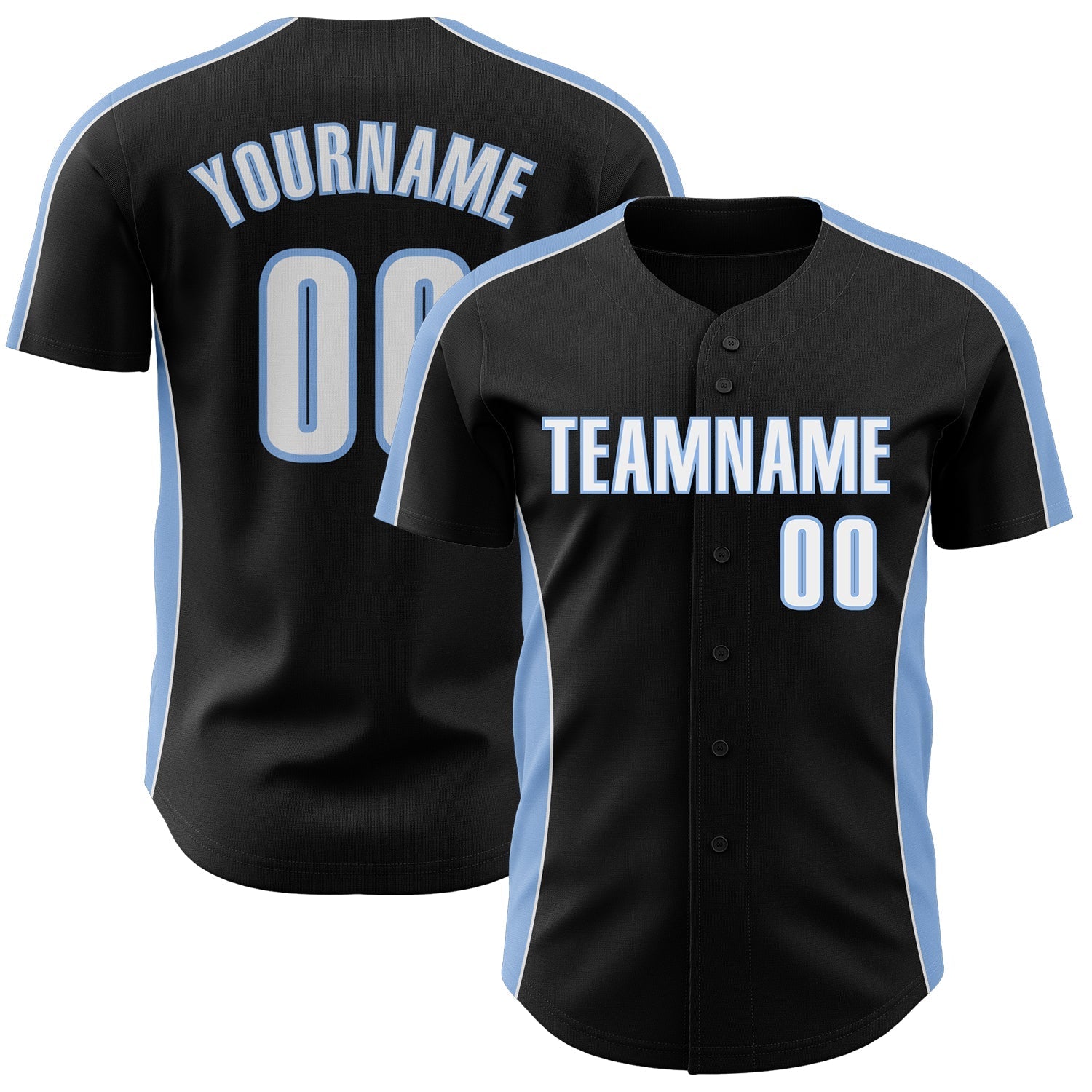Custom Black White-Light Blue Classic Color Block Side Panel Stripe Authentic Baseball Jersey baseball jersey product view 1