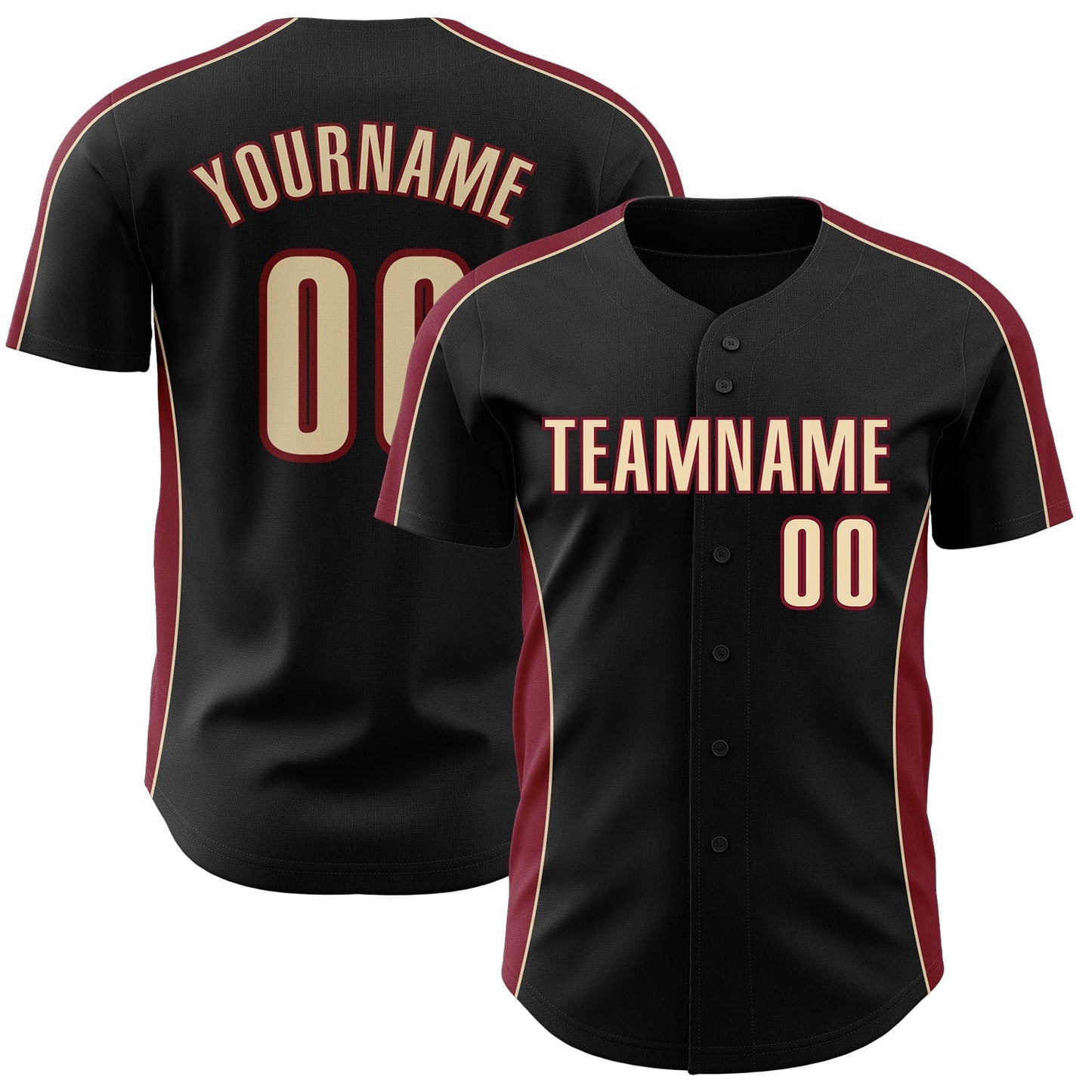 Custom Black Cream-Crimson Classic Color Block Side Panel Stripe Authentic Baseball Jersey baseball jersey product view 1
