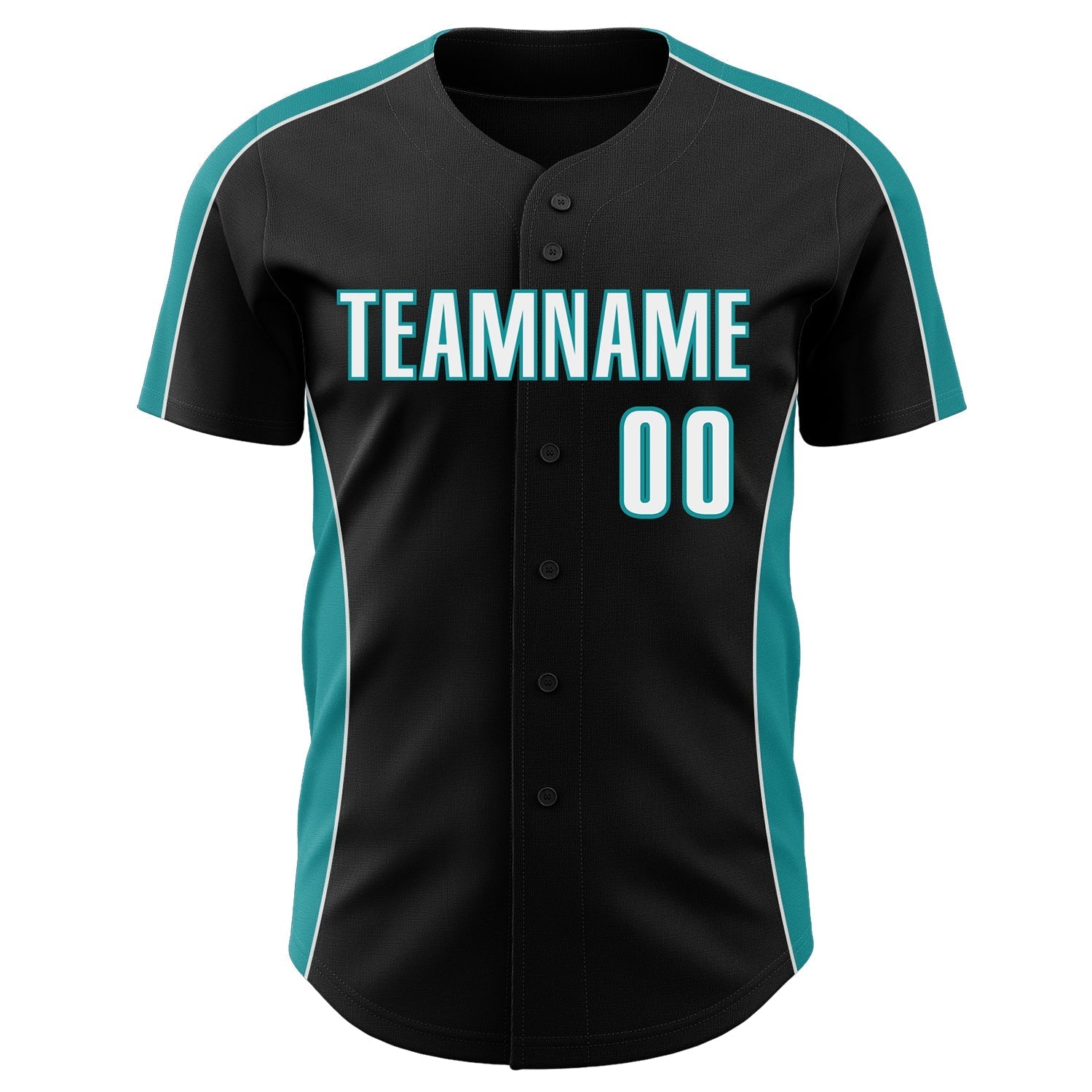 Custom Black White-Teal Classic Color Block Side Panel Stripe Authentic Baseball Jersey baseball jersey product view 2