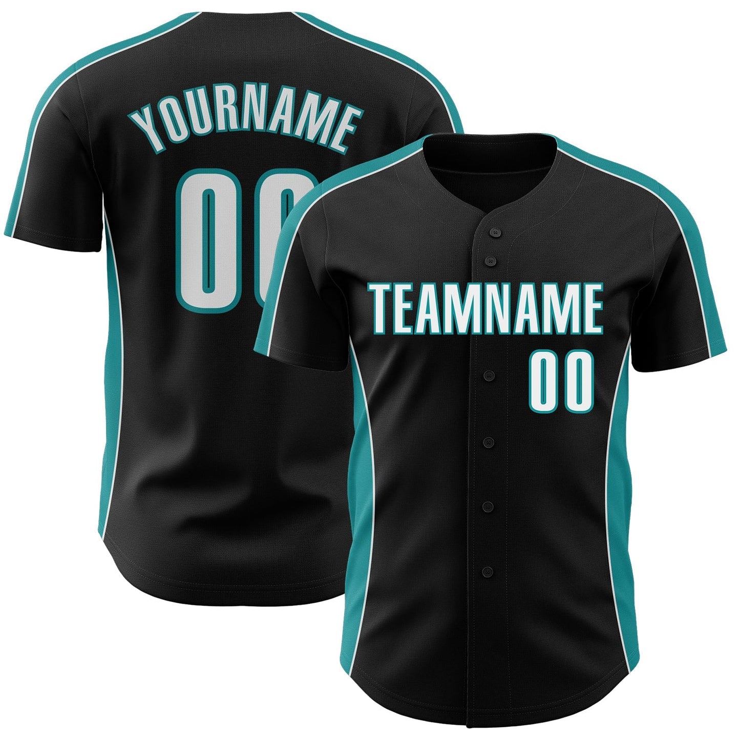 Custom Black White-Teal Classic Color Block Side Panel Stripe Authentic Baseball Jersey baseball jersey product view 1