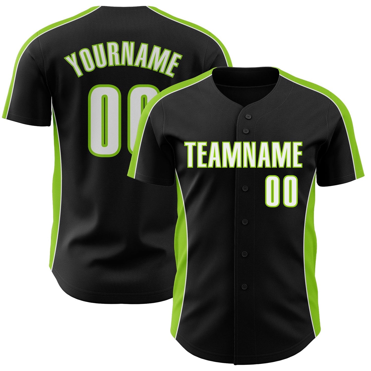 Custom Black White-Neon Green Classic Color Block Side Panel Stripe Authentic Baseball Jersey baseball jersey product view 1