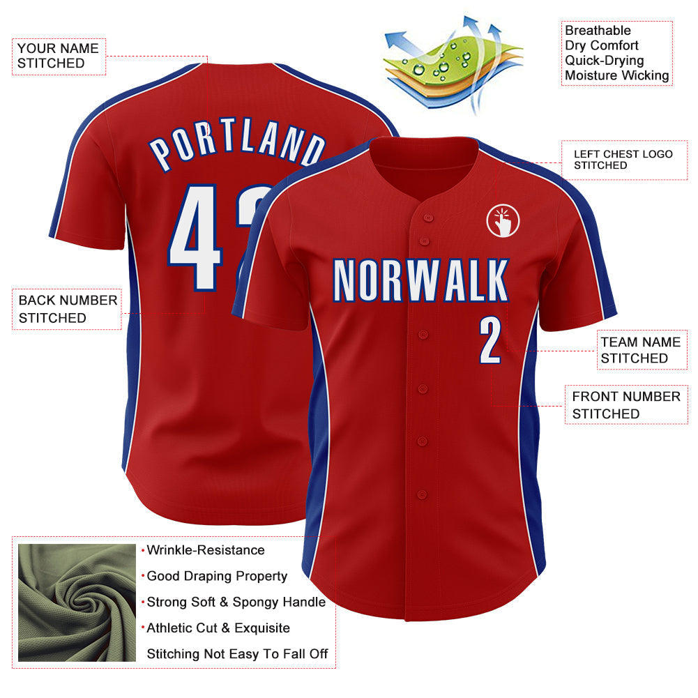 Custom Red White-Royal Classic Color Block Side Panel Stripe Authentic Baseball Jersey baseball jersey product view 3
