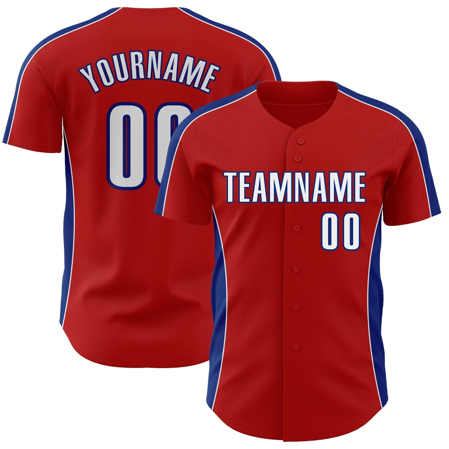 Custom Red White-Royal Classic Color Block Side Panel Stripe Authentic Baseball Jersey baseball jersey product view 1