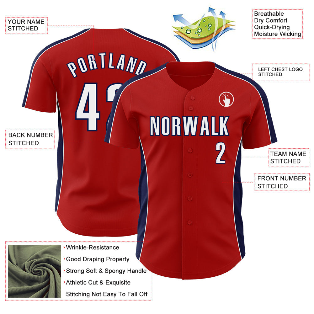 Custom Red White-Navy Classic Color Block Side Panel Stripe Authentic Baseball Jersey baseball jersey product view 3