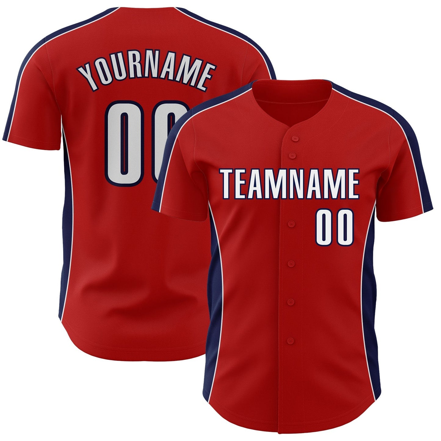 Custom Red White-Navy Classic Color Block Side Panel Stripe Authentic Baseball Jersey baseball jersey product view 1